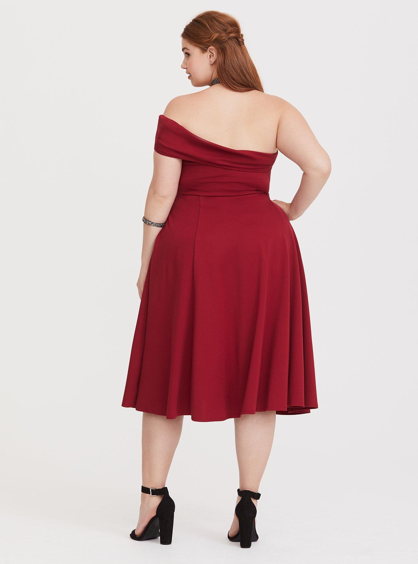 Plus Size Special Occasion Wine Ponte Skater Dress Torrid