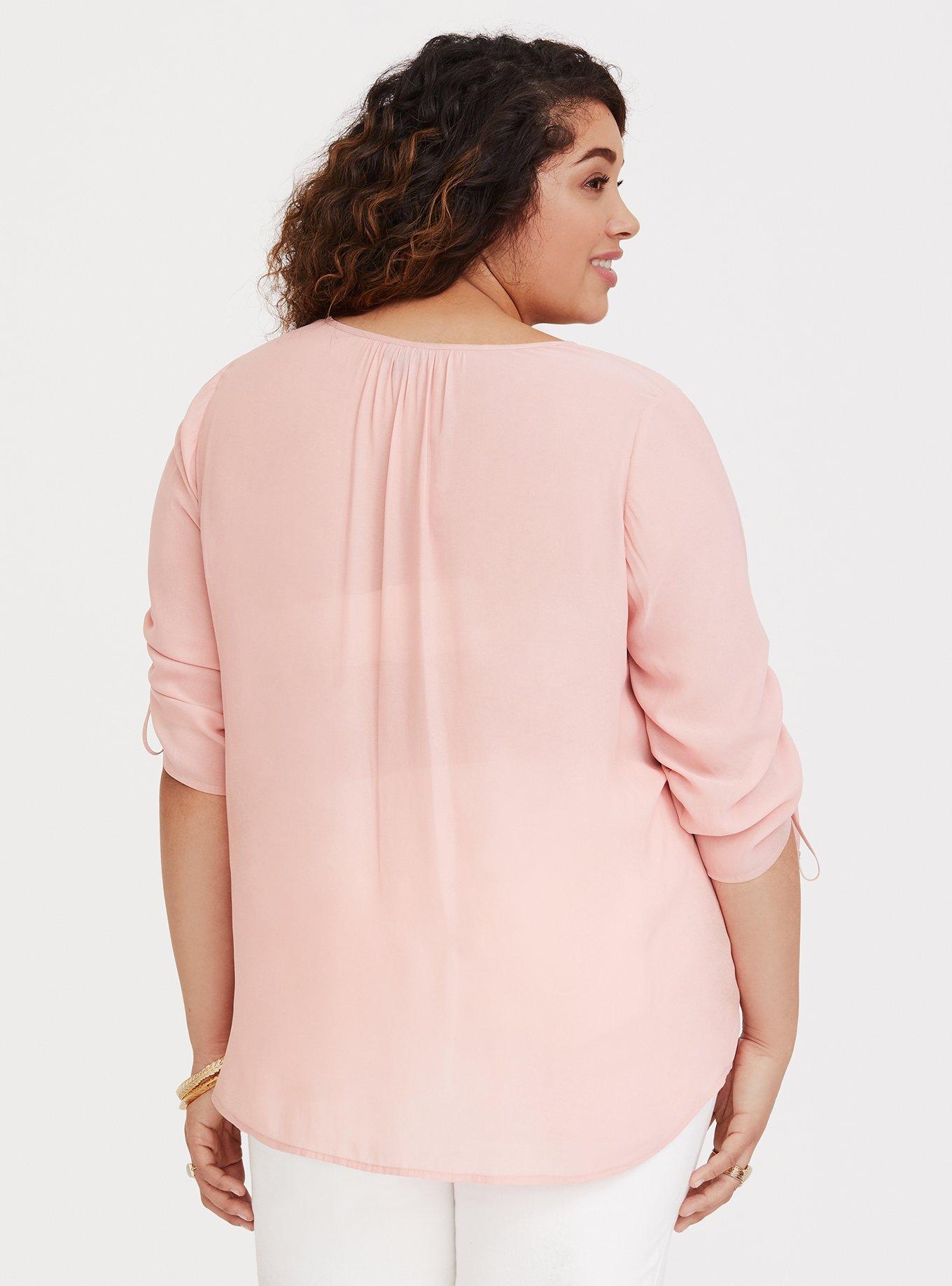 Plus Size Pink Pintuck Chiffon Blouse, NONEC, alternate