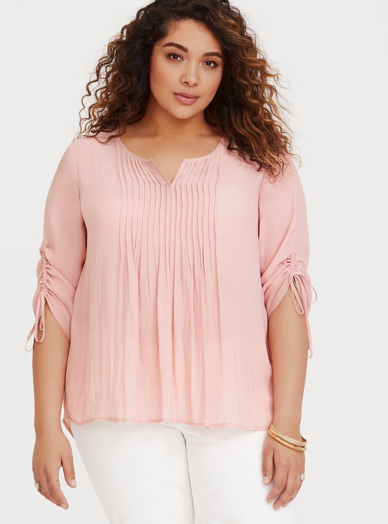 Pink Pintuck Chiffon Blouse, , hi-res