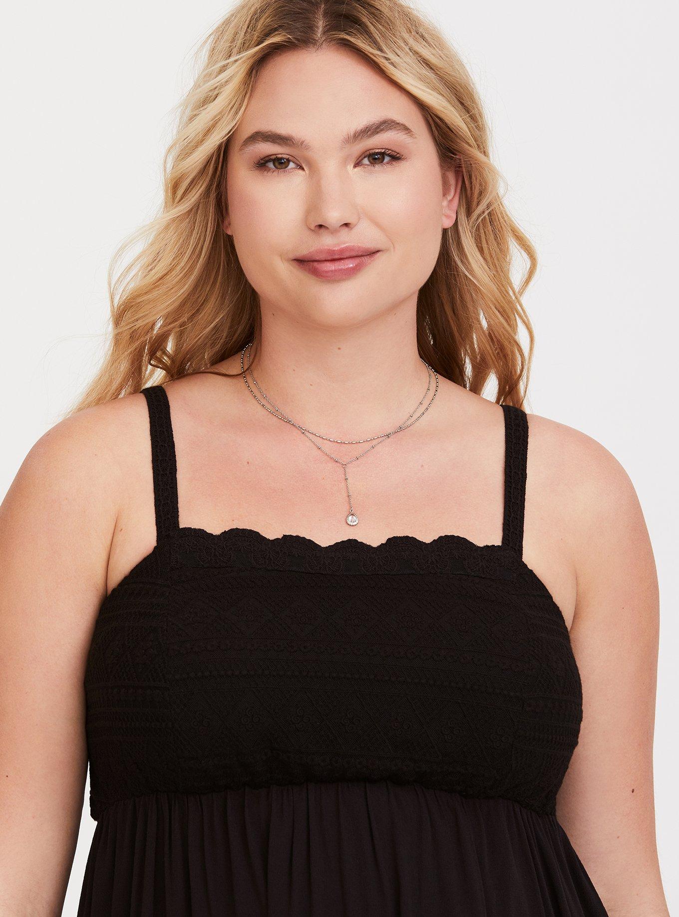 Plus Size Crepe Embroidered Sharkbite Hem Cami, DEEP BLACK, alternate