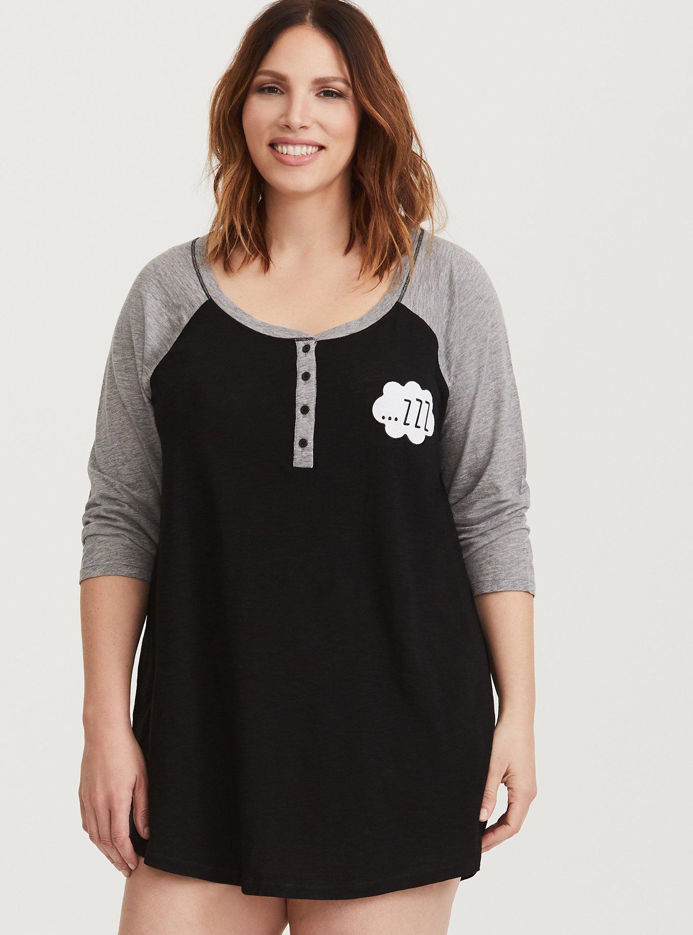 Plus Size Jersey Raglan Sleep Gown, DEEP BLACK, alternate