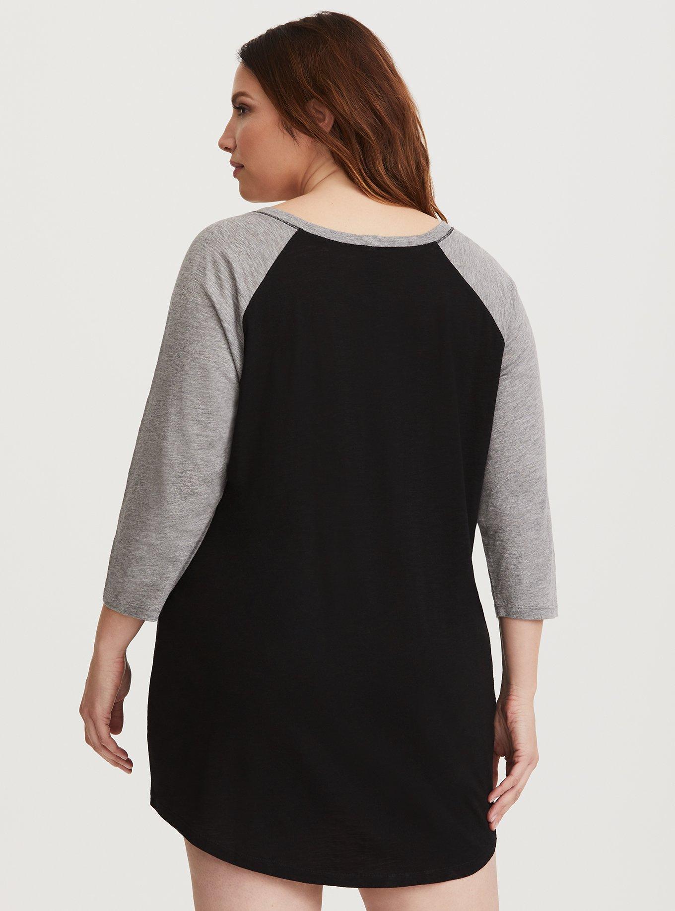 Plus Size Jersey Raglan Sleep Gown, DEEP BLACK, alternate