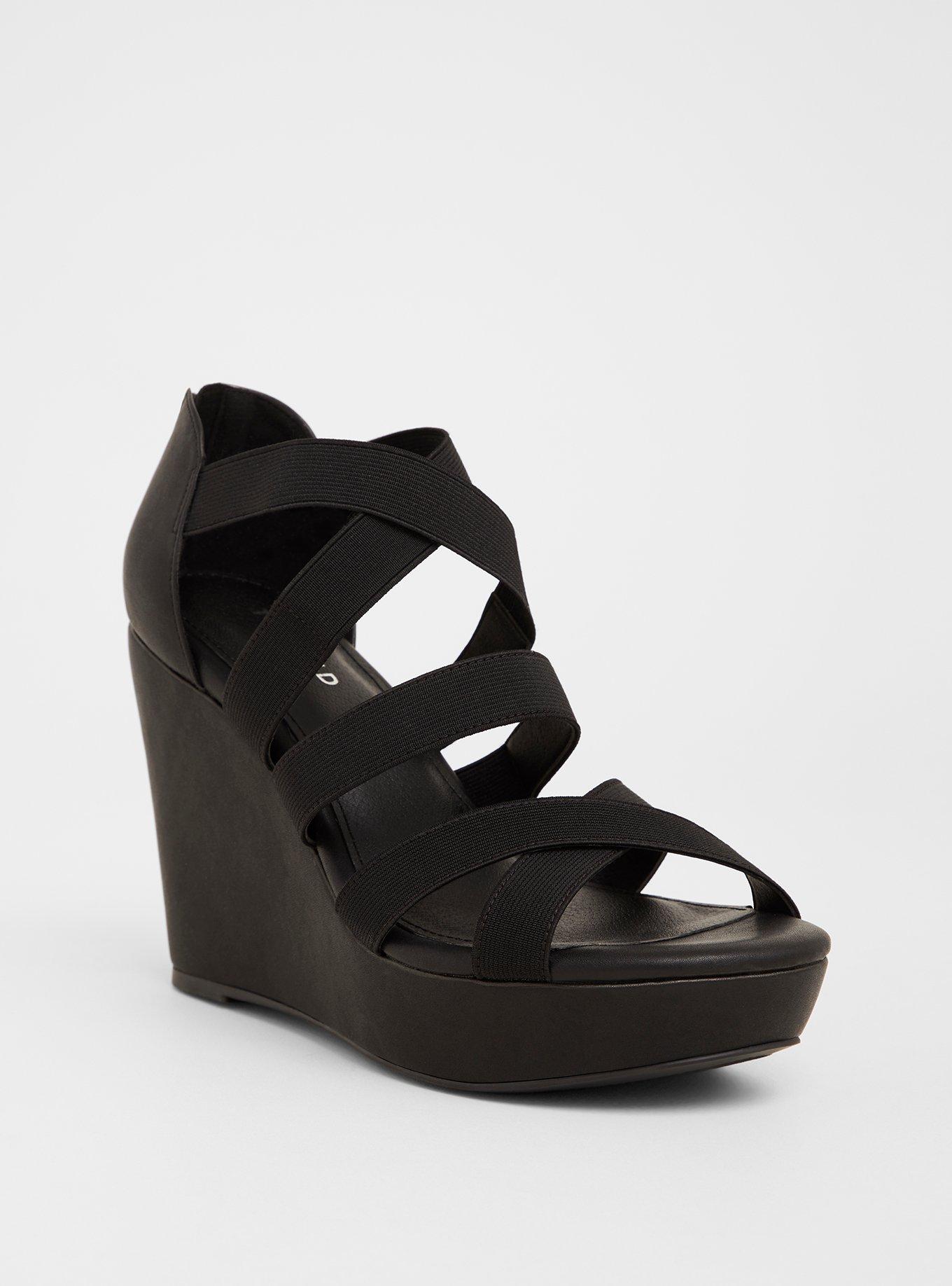 Black strappy wedge heels hotsell