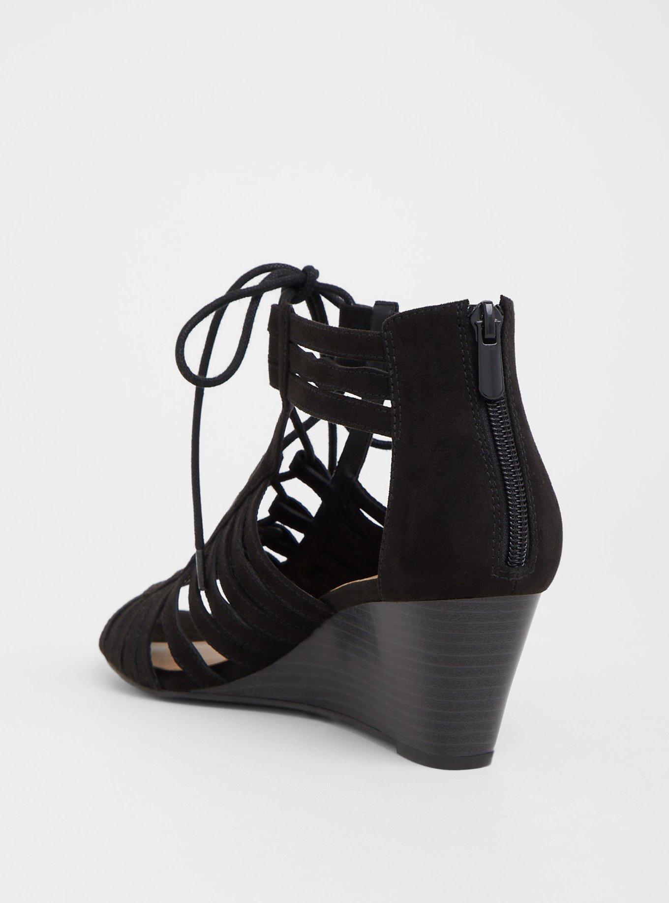 Plus Size Black Faux Suede Wedge Sandal (Wide Width), BLACK, alternate