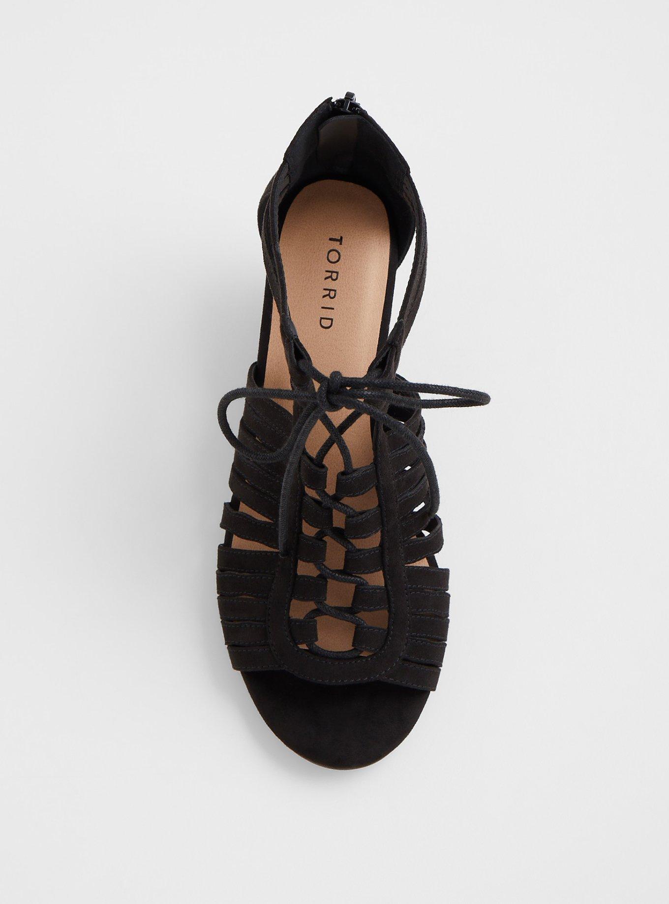 Plus Size Black Faux Suede Wedge Sandal (Wide Width), BLACK, alternate