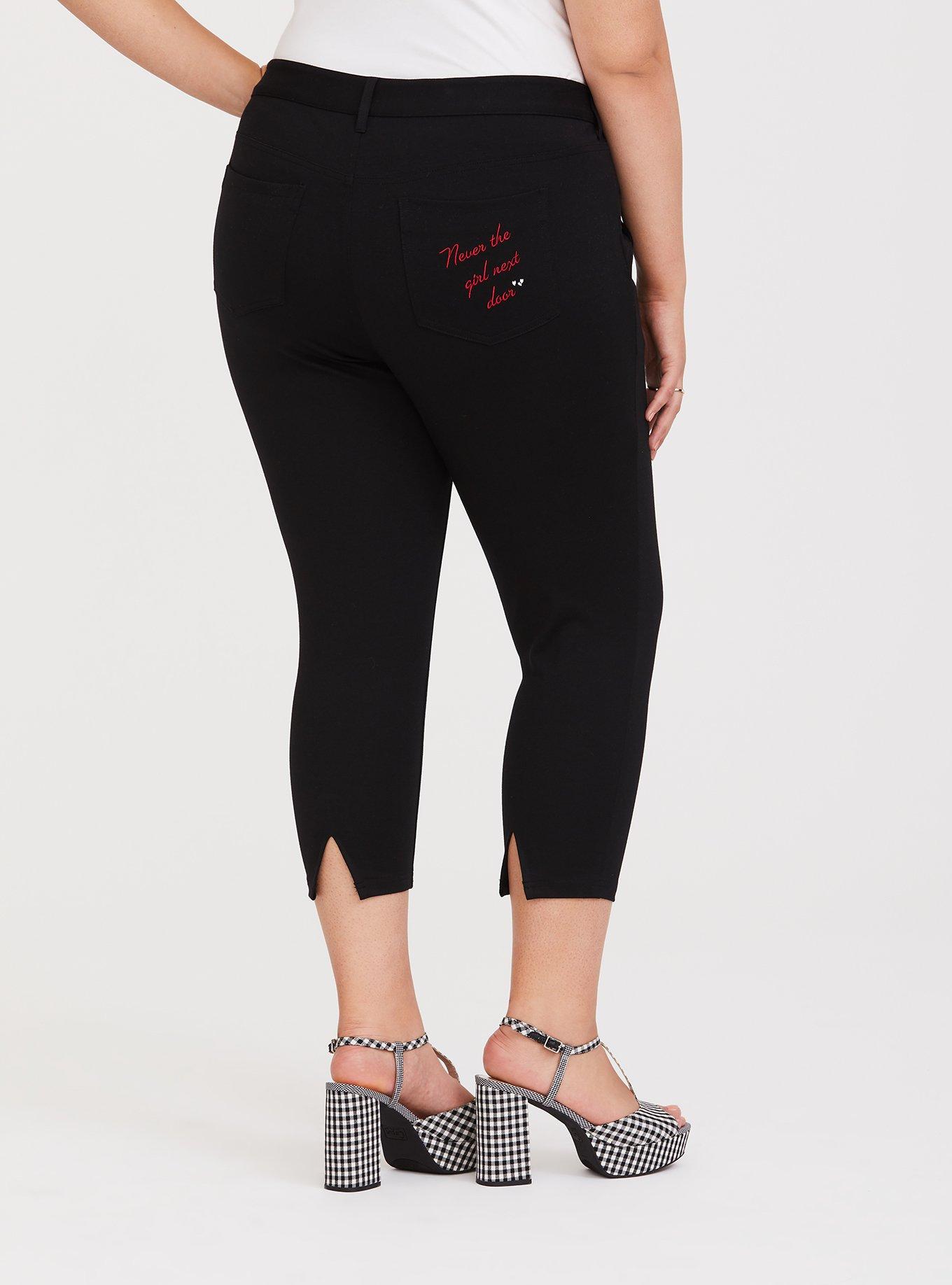 Plus Size Betty & Veronica - Veronica Black Embroidered Cigarette Cropped Pant, DEEP BLACK, alternate