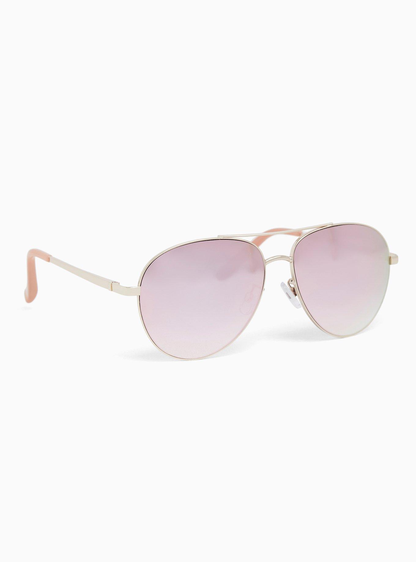 Rose Gold Reflective Aviator Sunglasses, , alternate