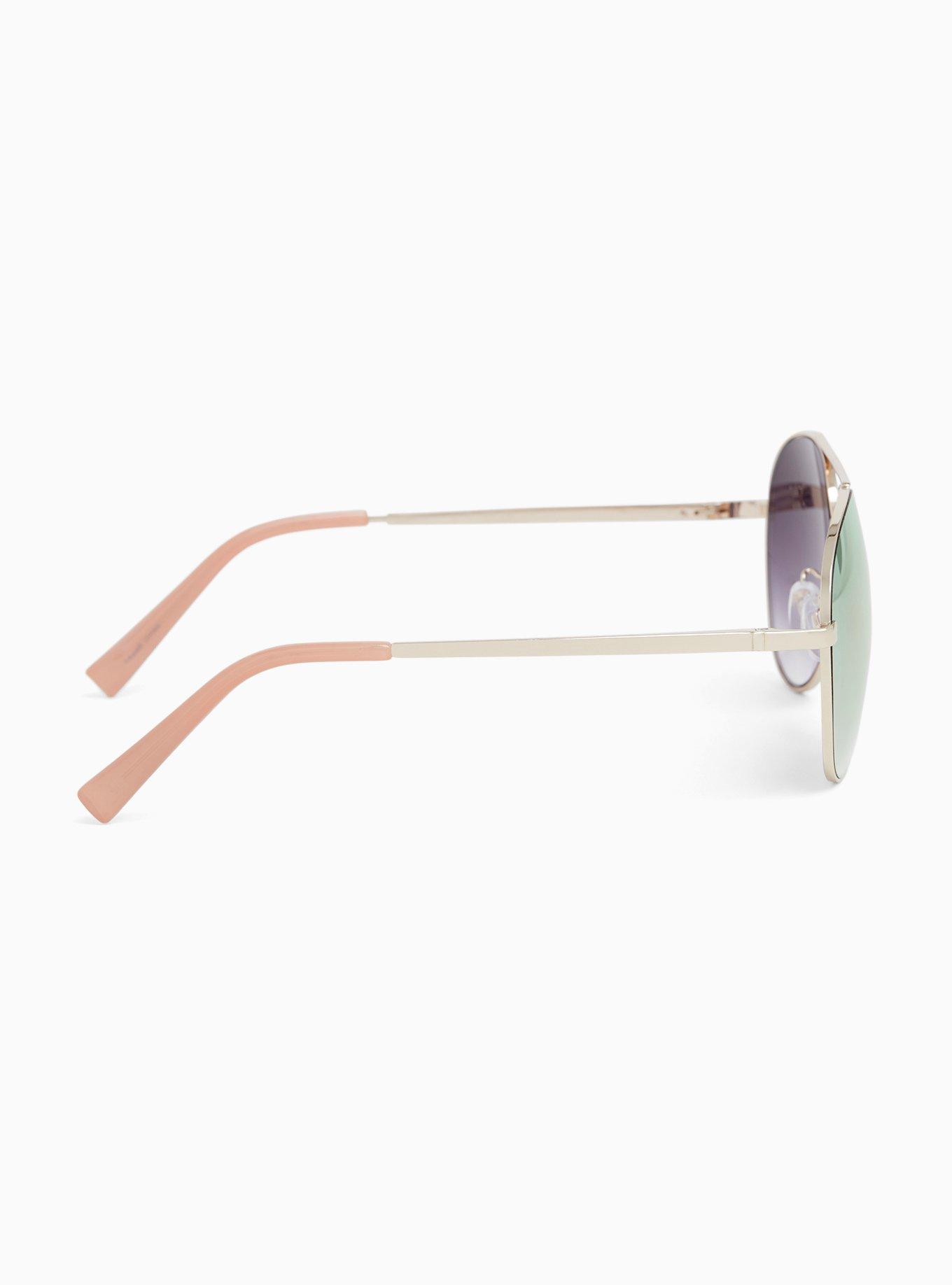 Rose Gold Reflective Aviator Sunglasses, , alternate