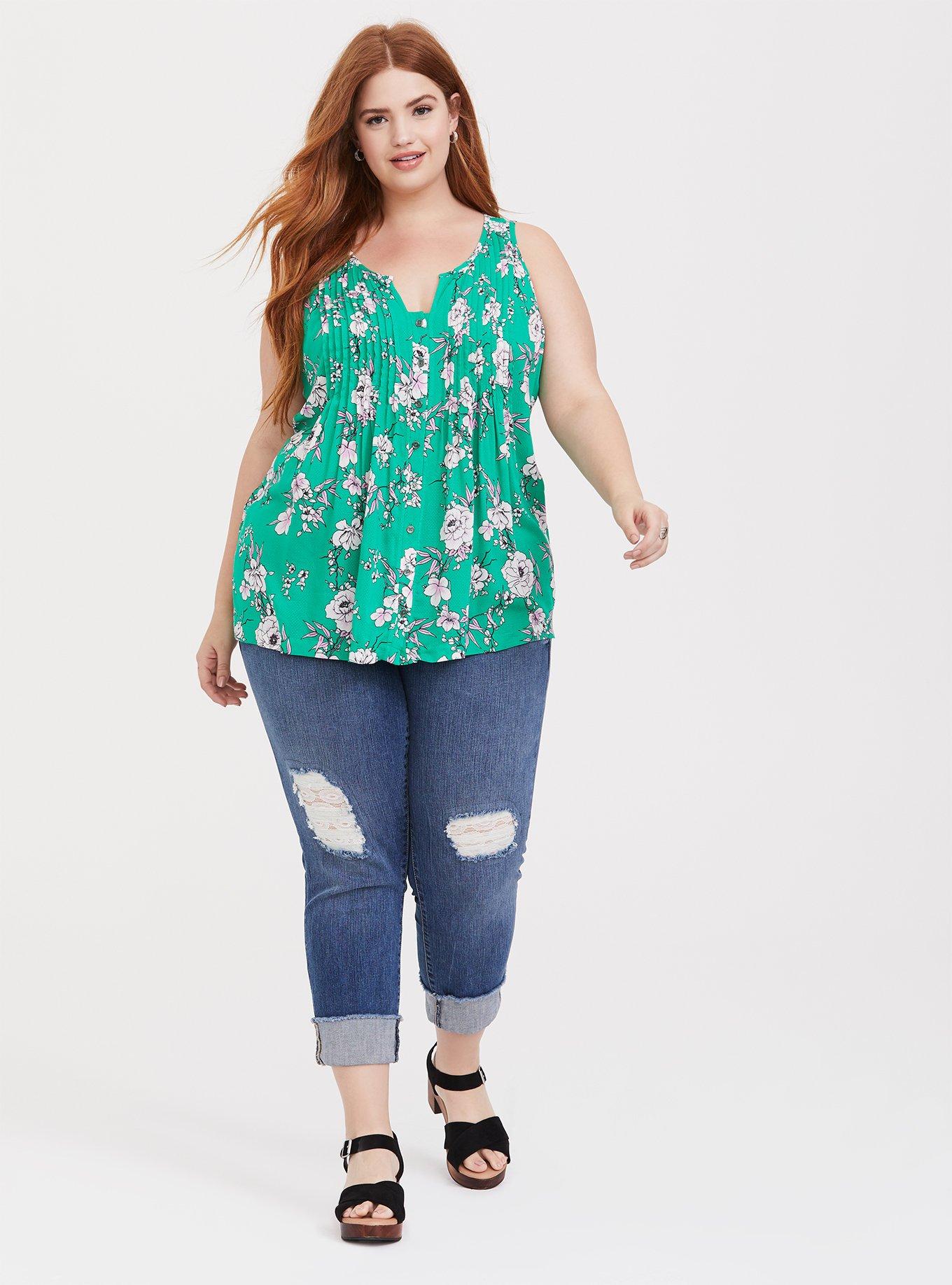 Green Floral Pintuck Pleat Tank, GREEN FLORAL, alternate