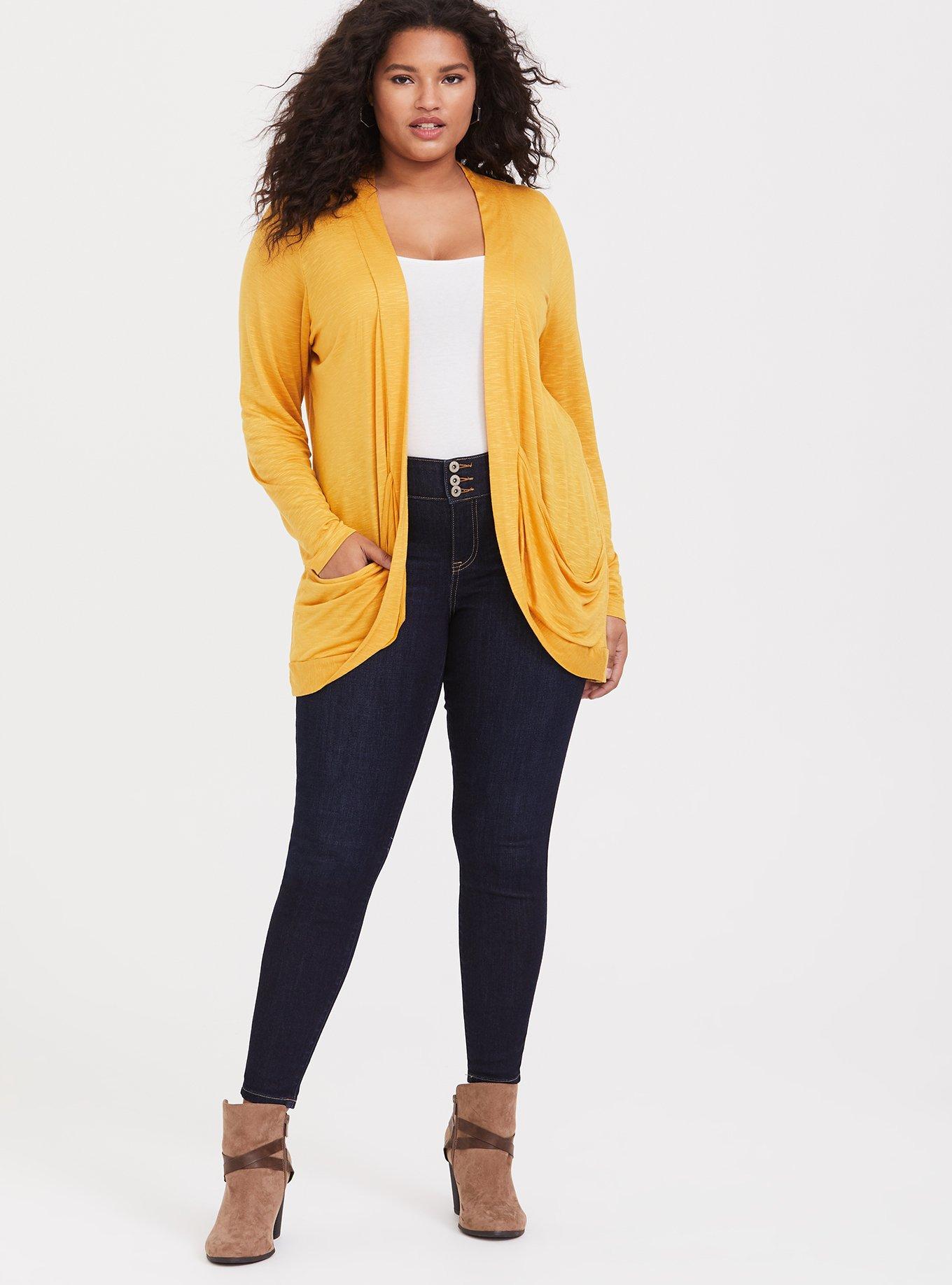 Women's plus outlet size mustard cardigan