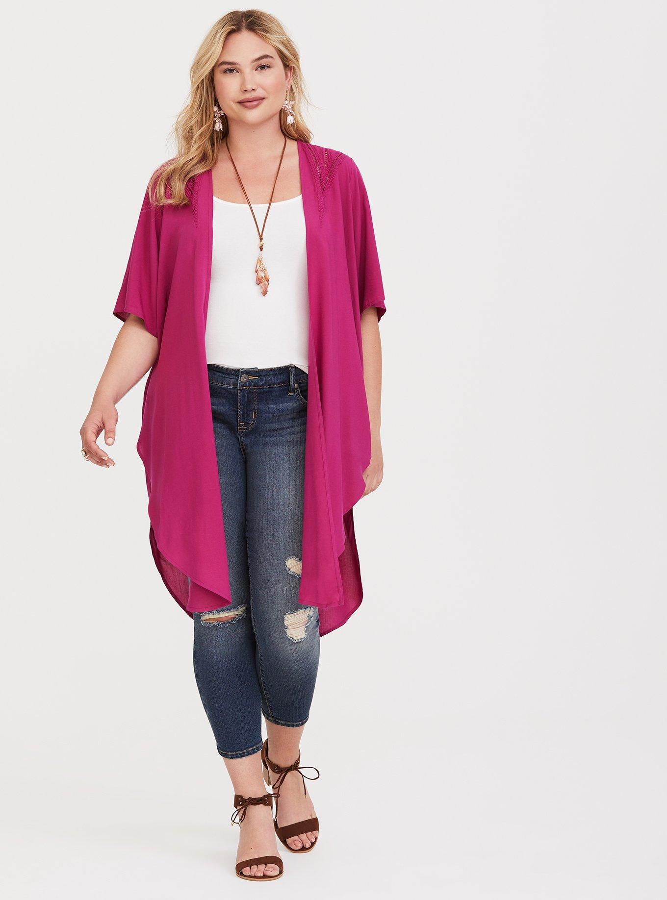 Plus Size Challis Kimono, ROSE PARADE, alternate