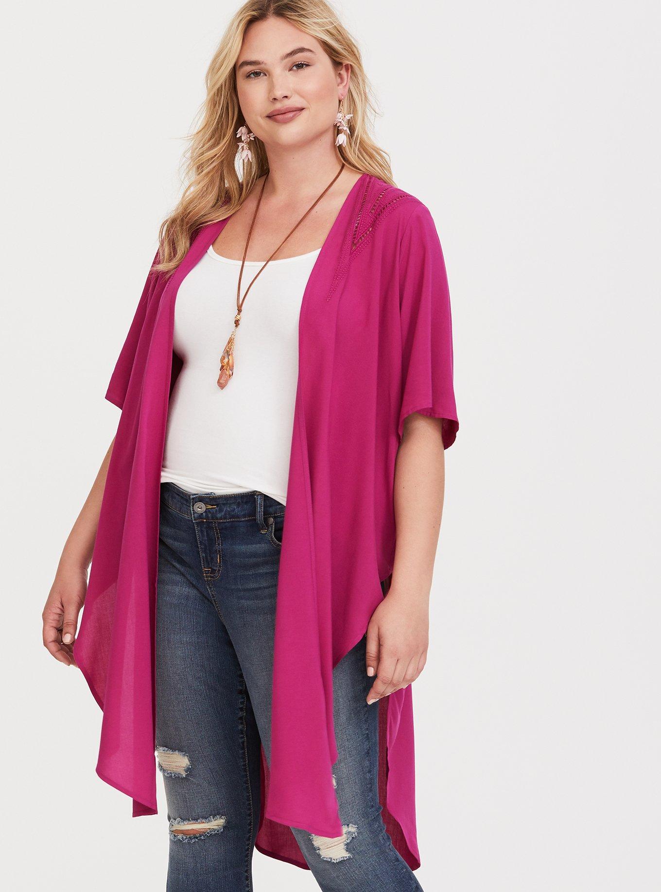 Plus Size Challis Kimono, ROSE PARADE, alternate