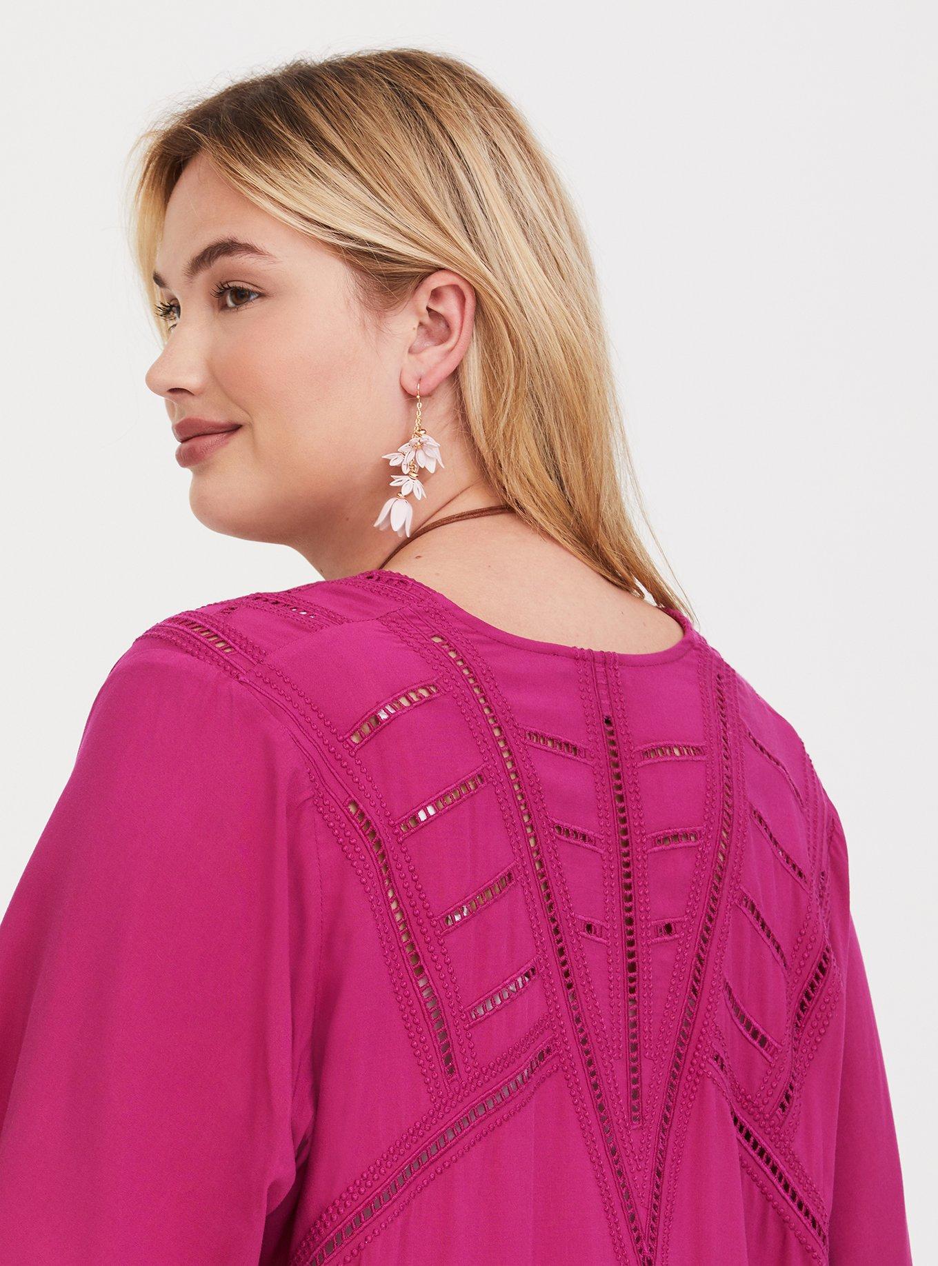 Plus Size Challis Kimono, ROSE PARADE, alternate
