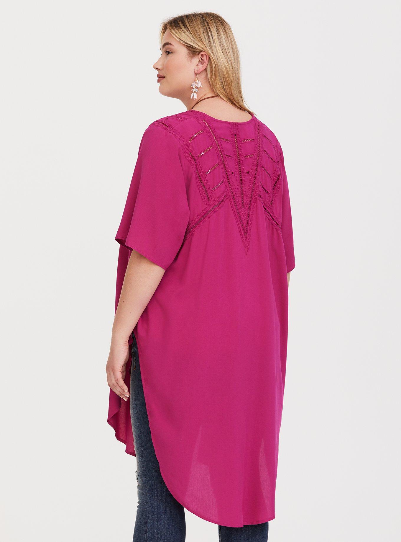 Plus Size Challis Kimono, ROSE PARADE, hi-res