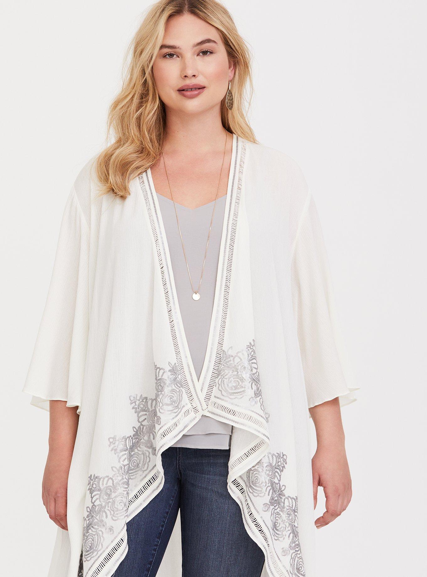 Plus Size - Ivory Sequin Gauze Kimono - Torrid