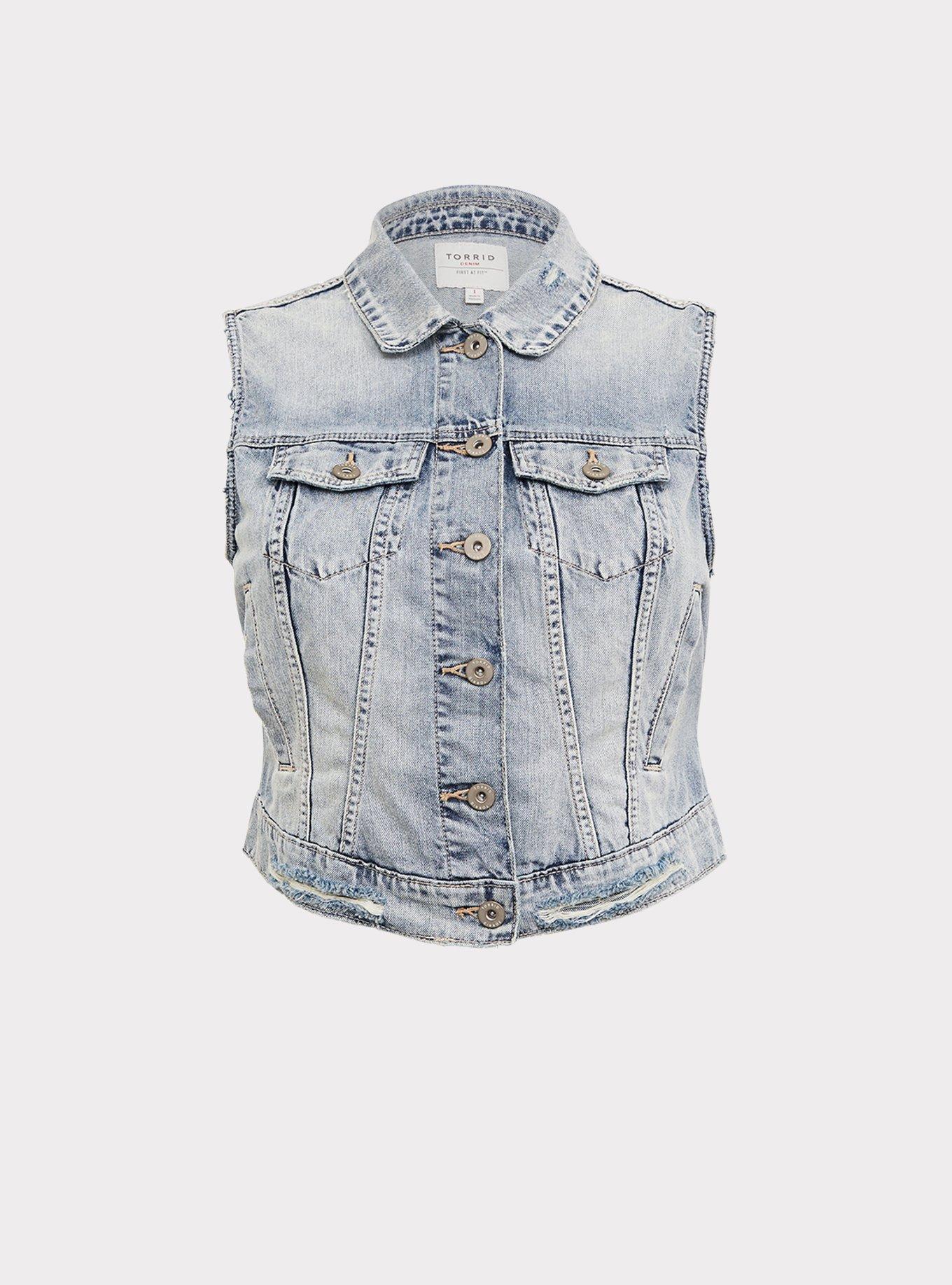 Distressed Jean Vest - Light Wash, , hi-res