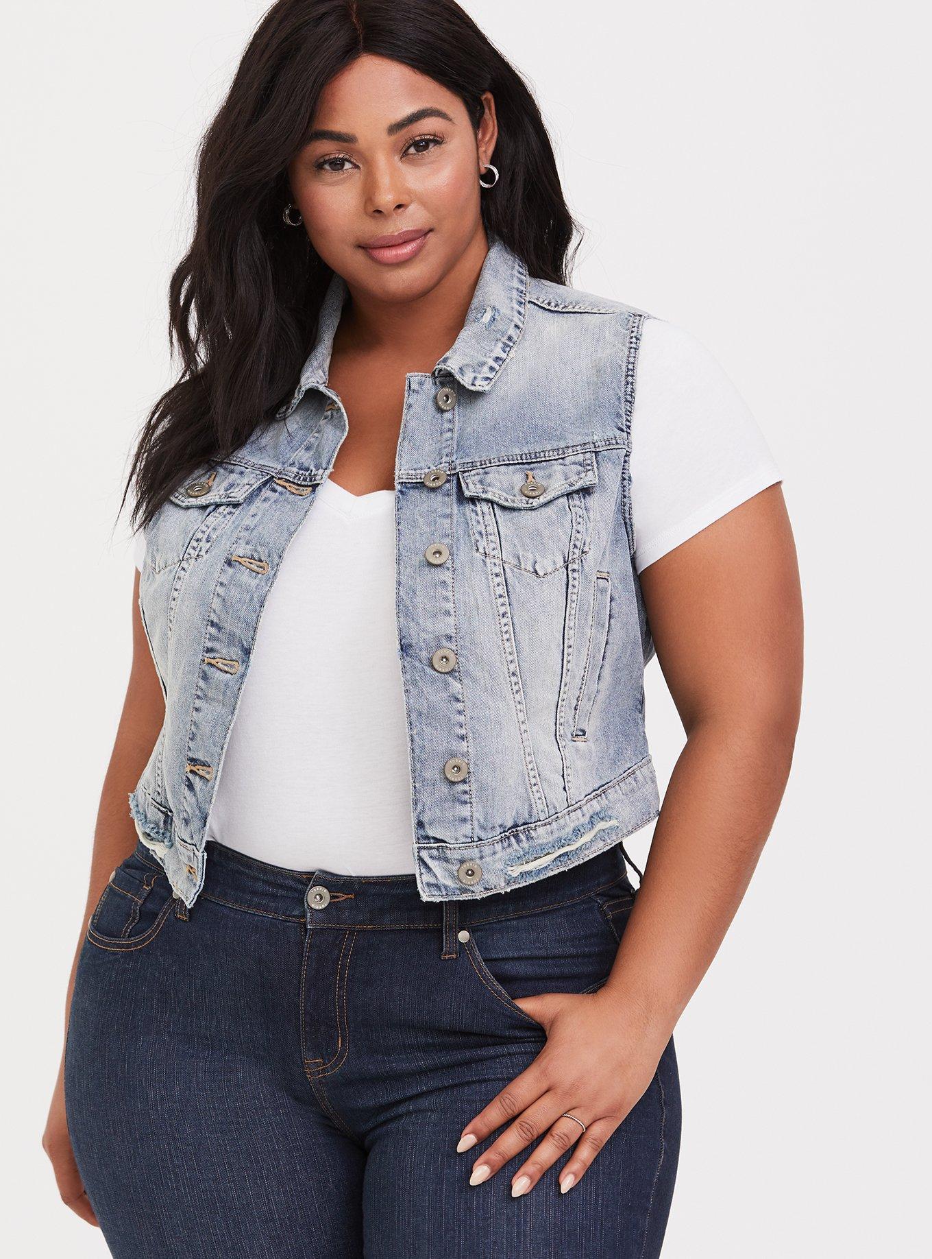 Distressed Jean Vest - Light Wash, , hi-res