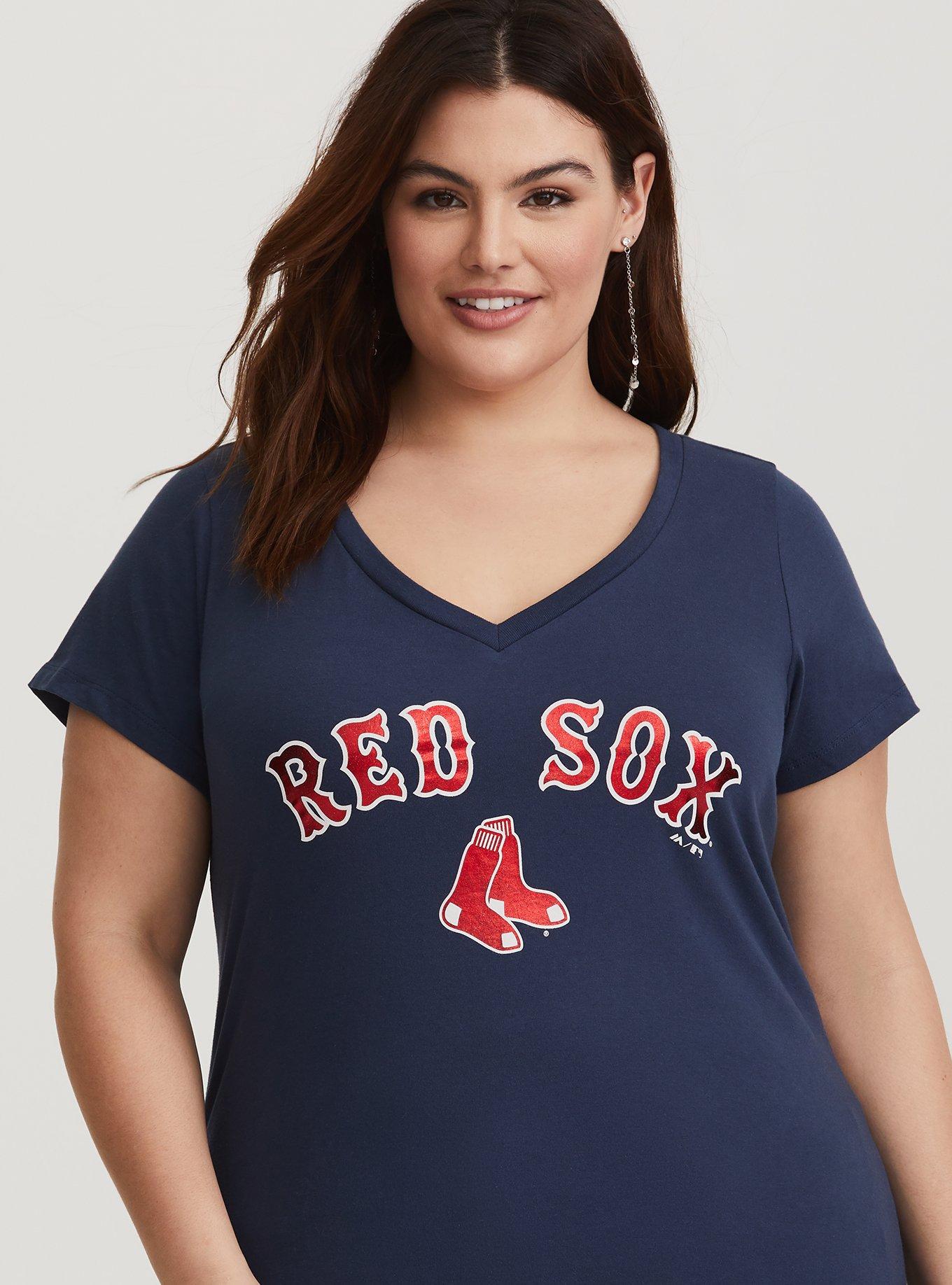 Plus Size - MLB Navy Red Sox V-Neck Slim Fit Tee - Torrid