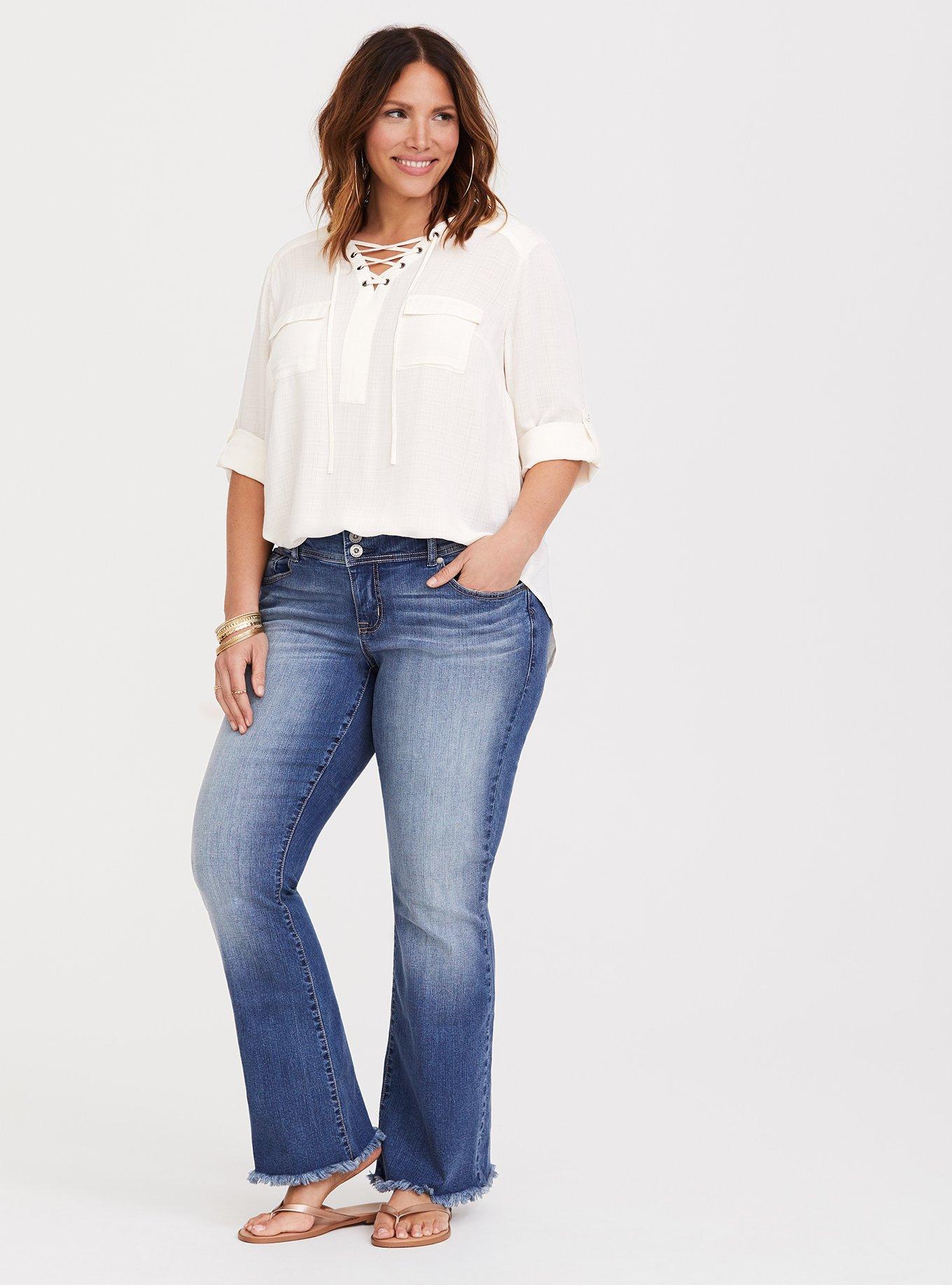 Harper - Ivory Lace-Up Pullover Blouse, WHITE, alternate