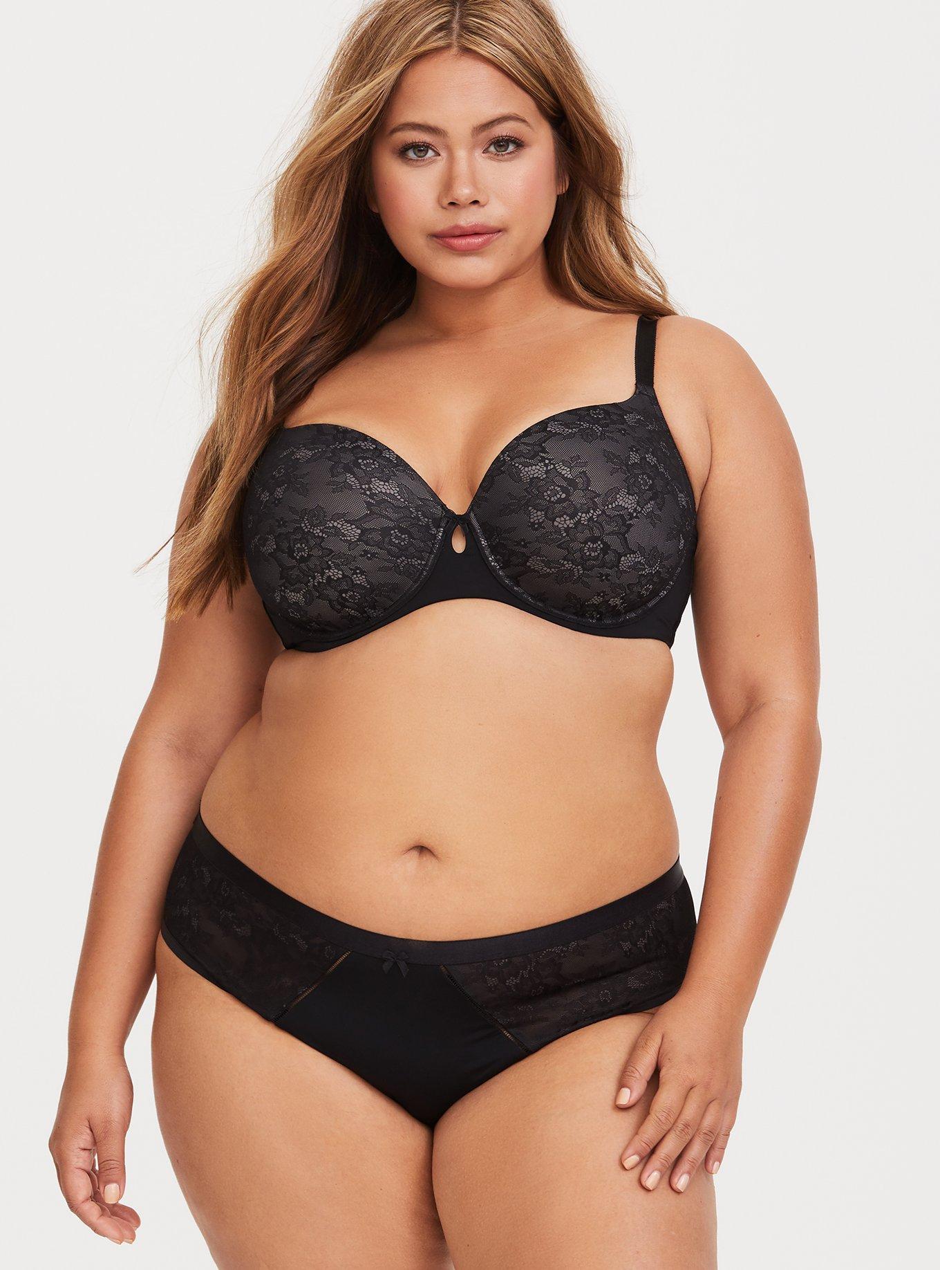 Black Lace Lightly Lined T-Shirt Bra, RICH BLACK, alternate