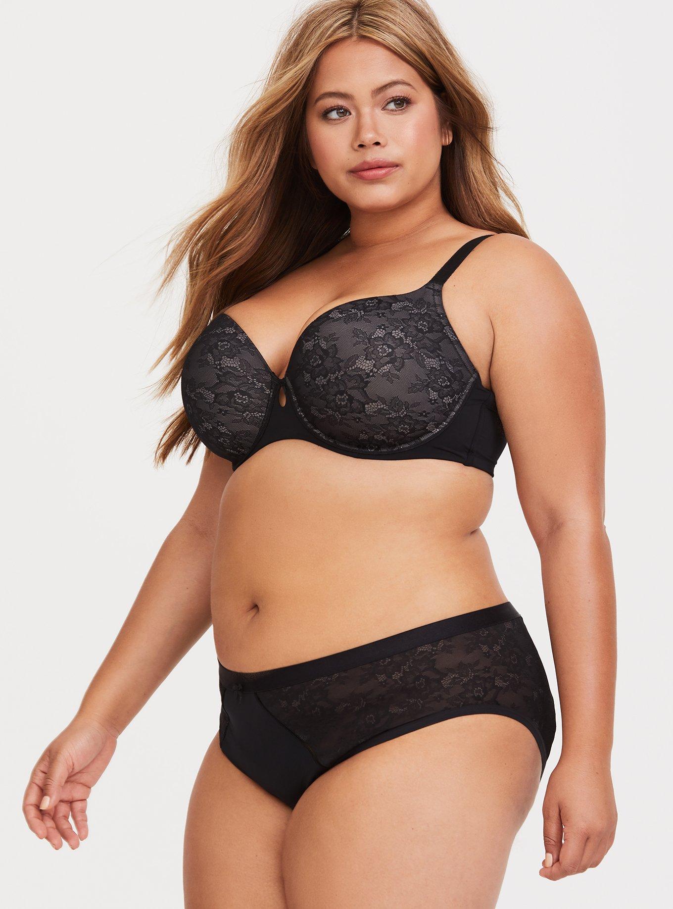 Black Lace Lightly Lined T-Shirt Bra, RICH BLACK, alternate