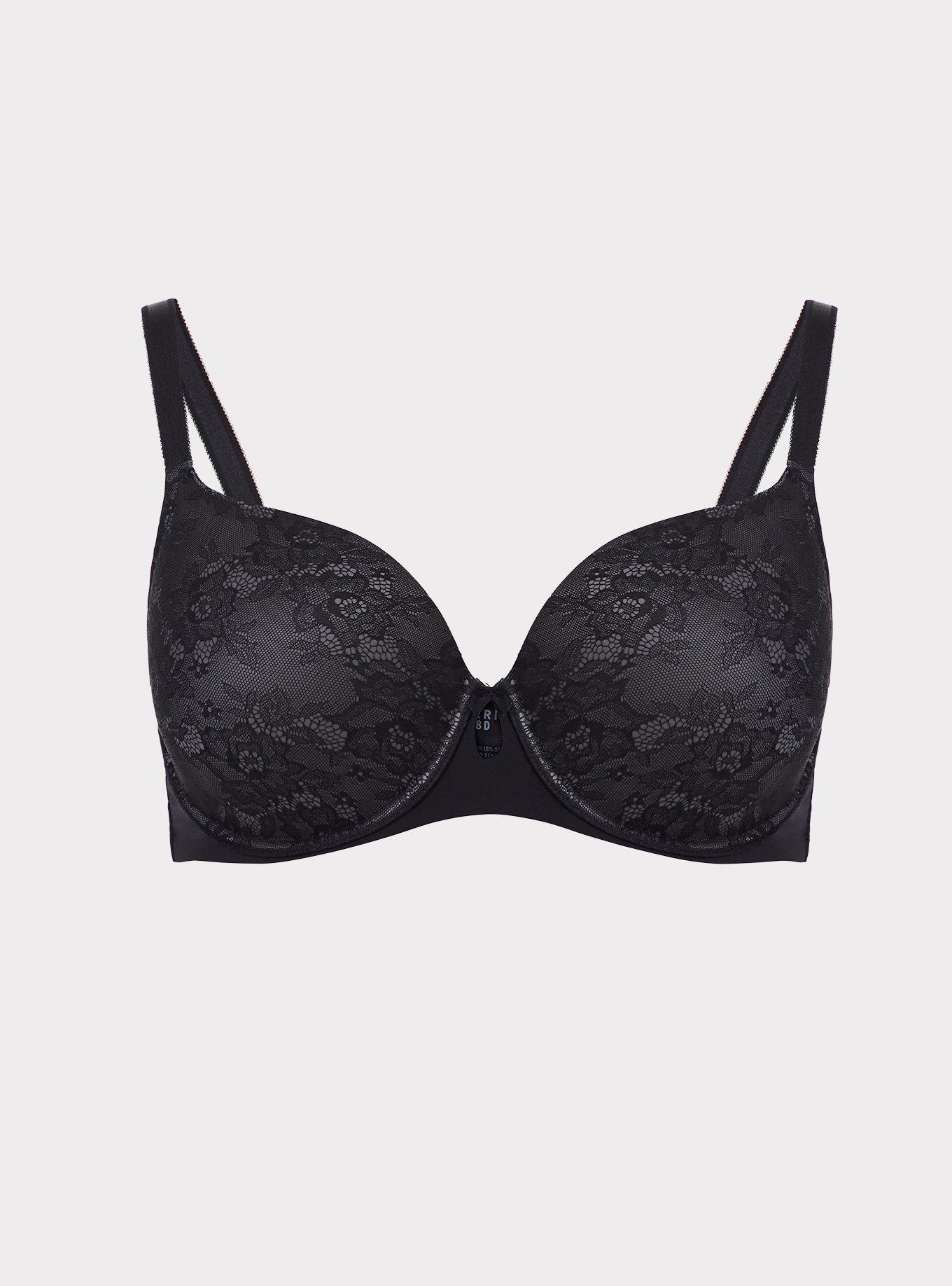Black Lace Lightly Lined T-Shirt Bra, RICH BLACK, hi-res
