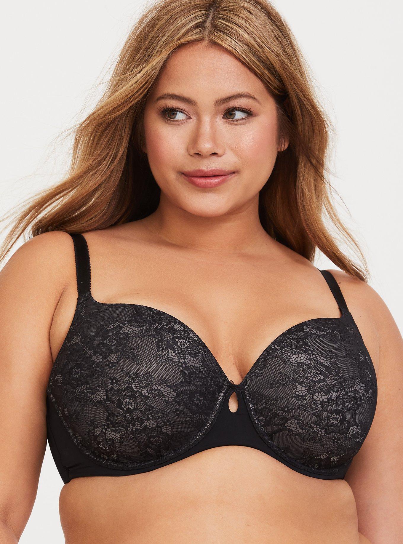 Black Lace Lightly Lined T-Shirt Bra, RICH BLACK, hi-res