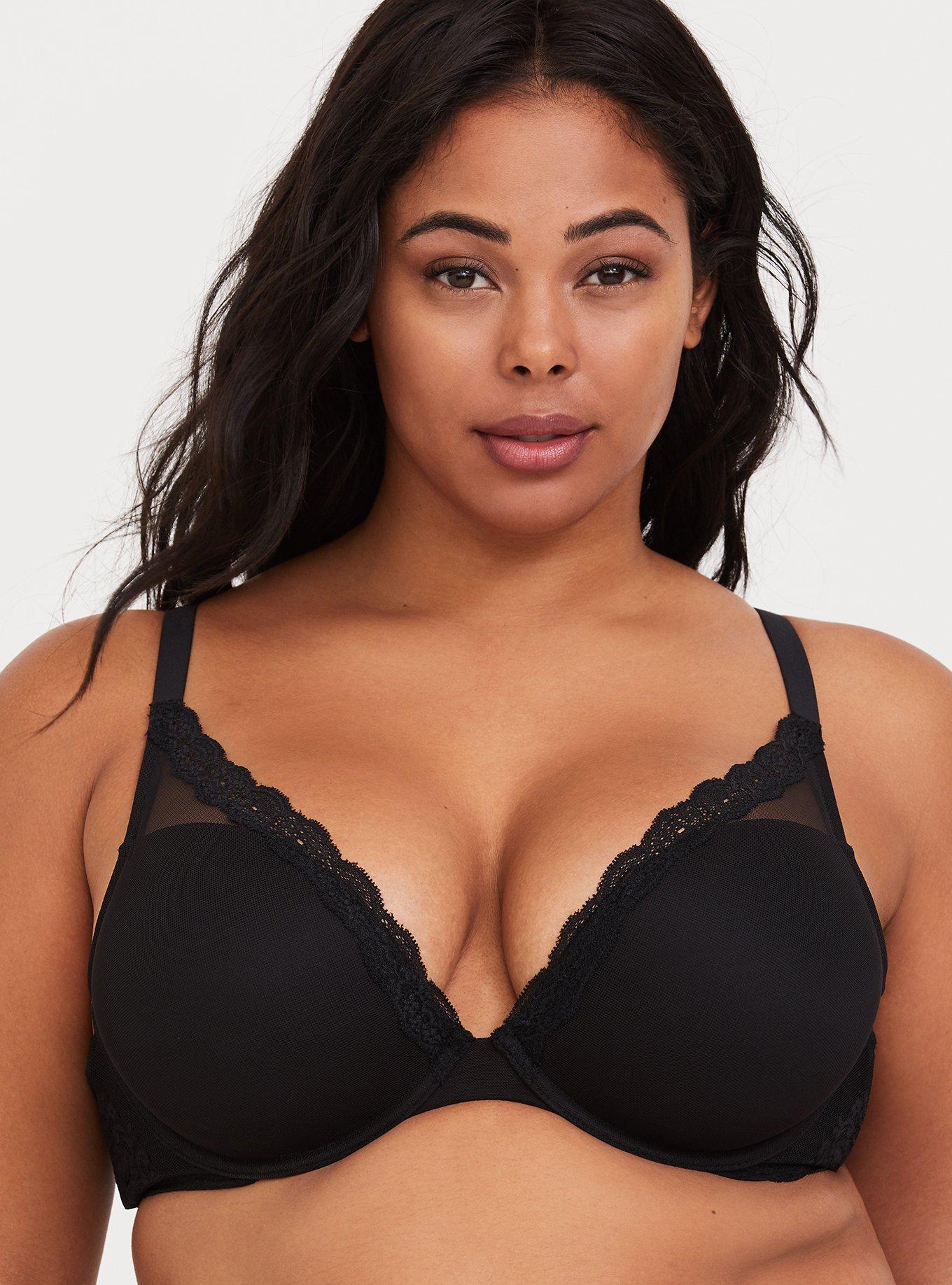 Plus Size Black Lace Padded Underwired Plunge Bra