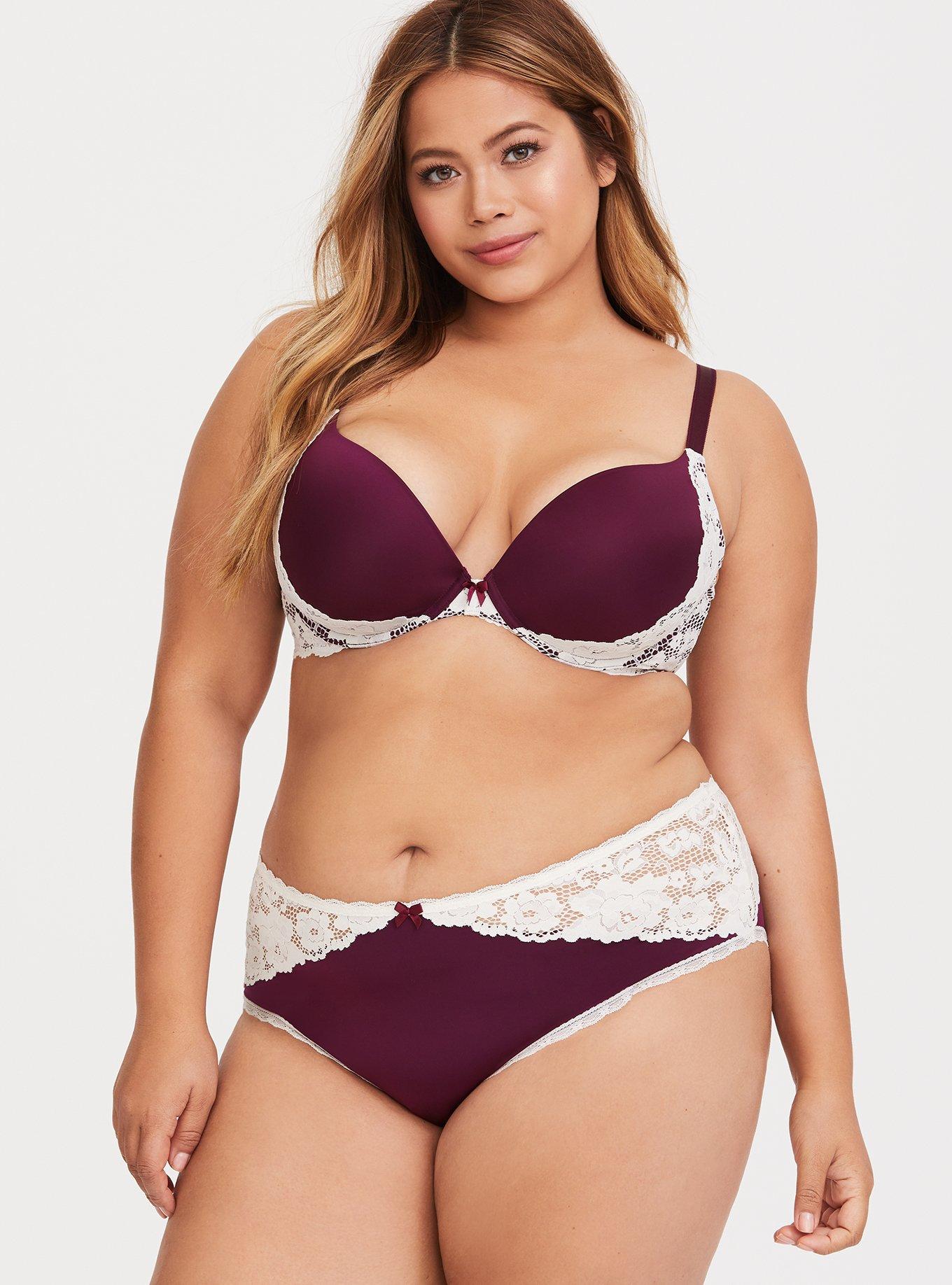 Merlot Microfiber & Lace Push-Up Plunge Bra, DEEP MERLOT, alternate