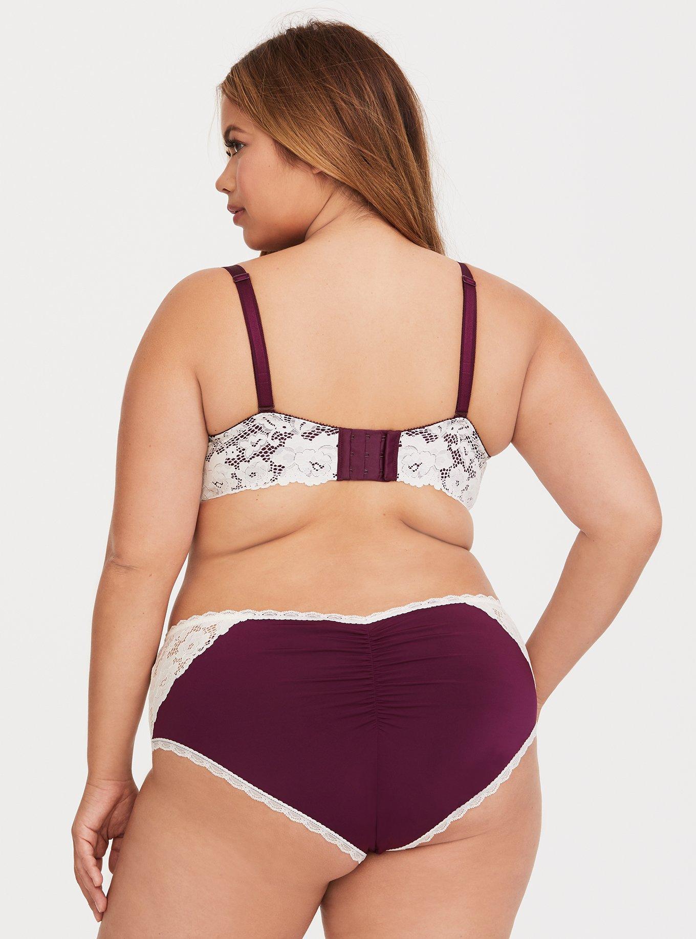 Merlot Microfiber & Lace Push-Up Plunge Bra, DEEP MERLOT, alternate