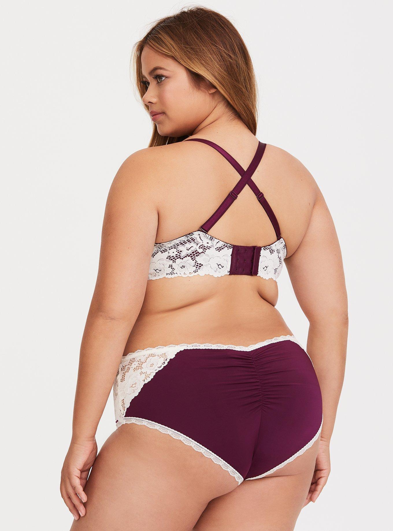 Merlot Microfiber & Lace Push-Up Plunge Bra, DEEP MERLOT, alternate