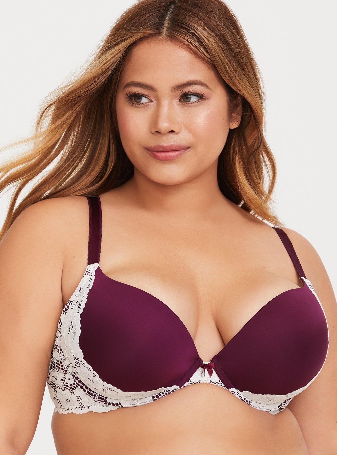 Merlot Microfiber & Lace Push-Up Plunge Bra, DEEP MERLOT, hi-res