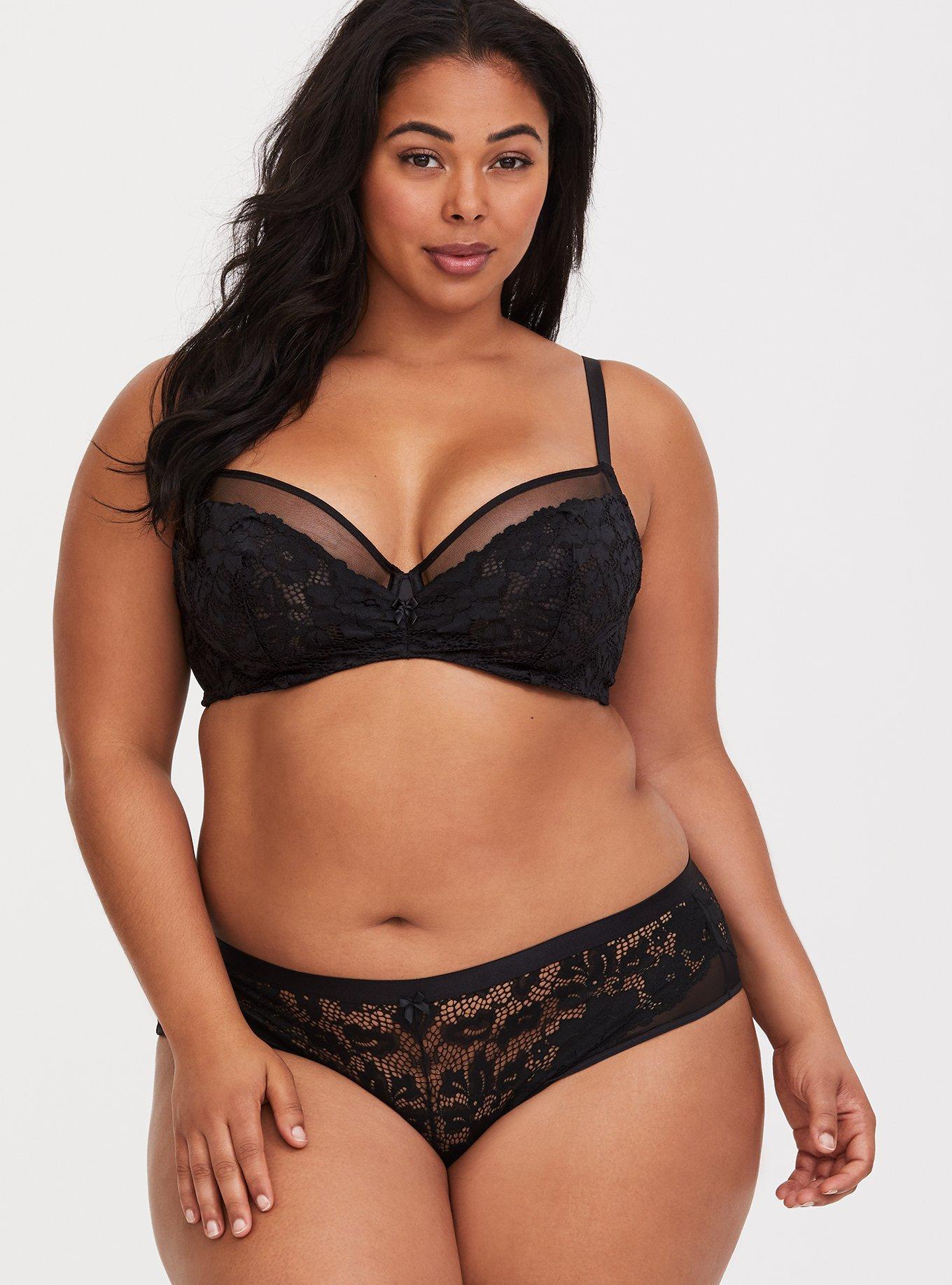 Plus Size Sexy Lingerie Lace & Mesh Hipster Panty Push Up Bra Set