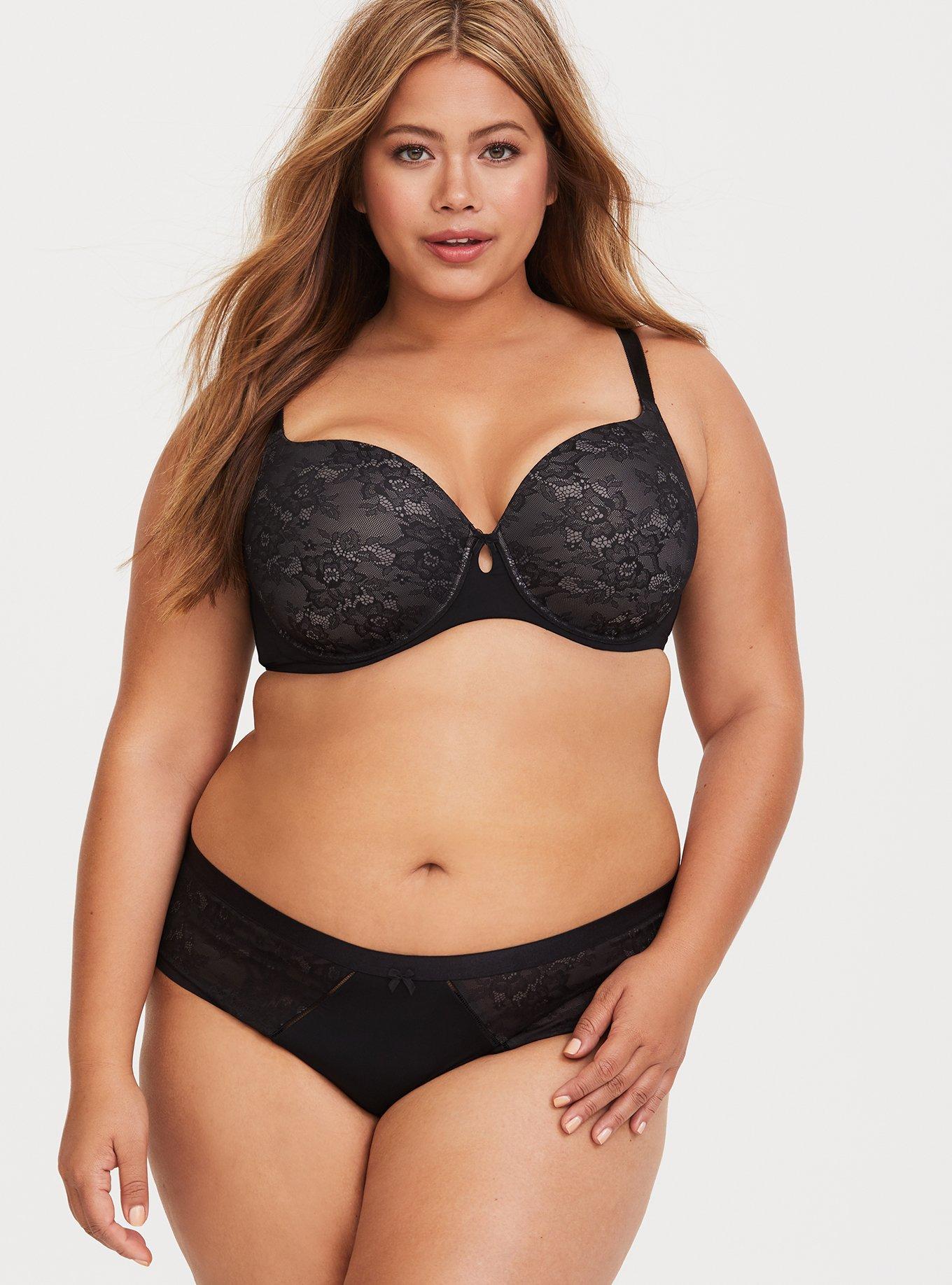 Microfiber And Lace Mid-Rise Hipster Panty, RICH BLACK, alternate