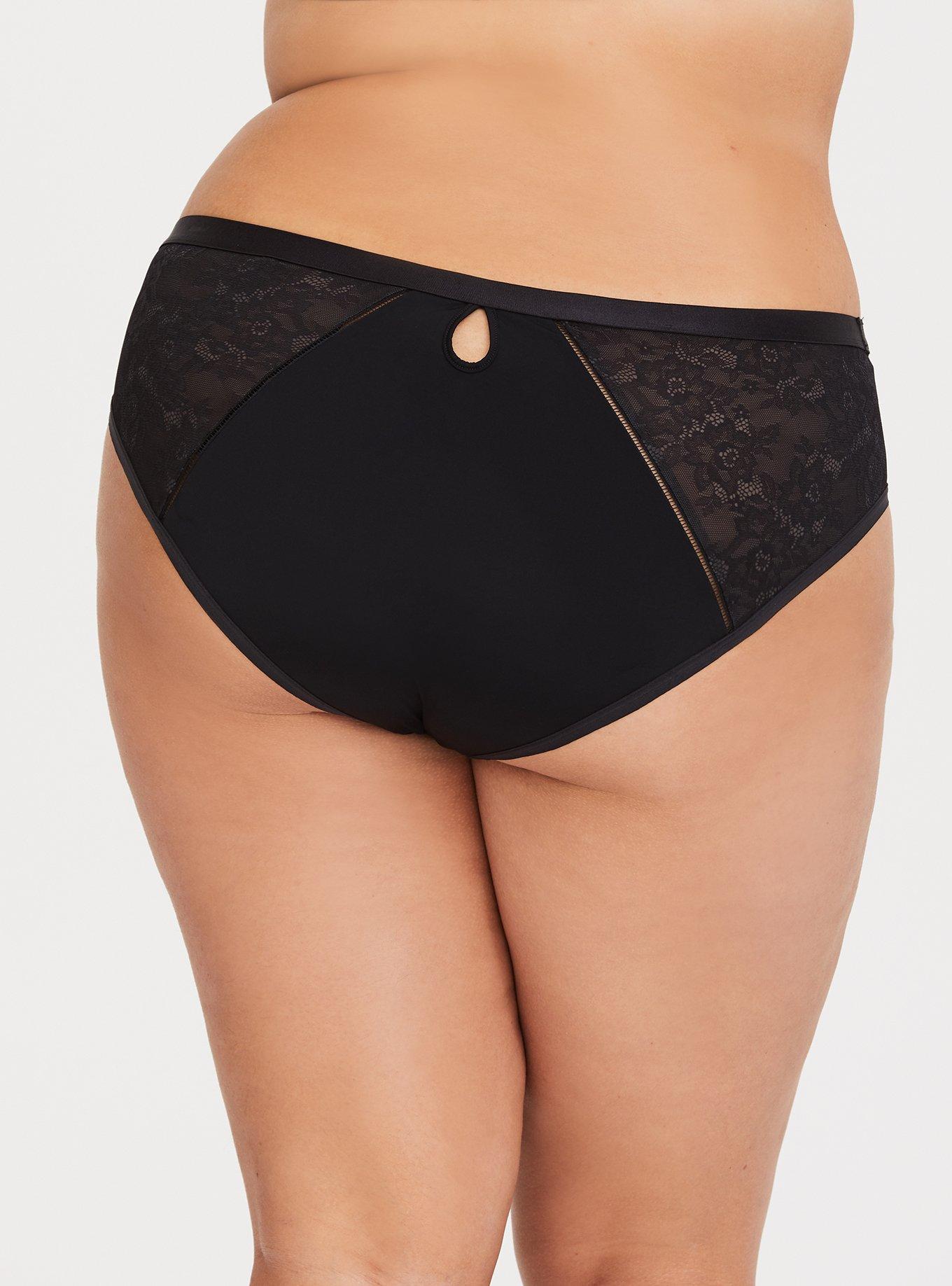 Microfiber And Lace Mid-Rise Hipster Panty, RICH BLACK, alternate