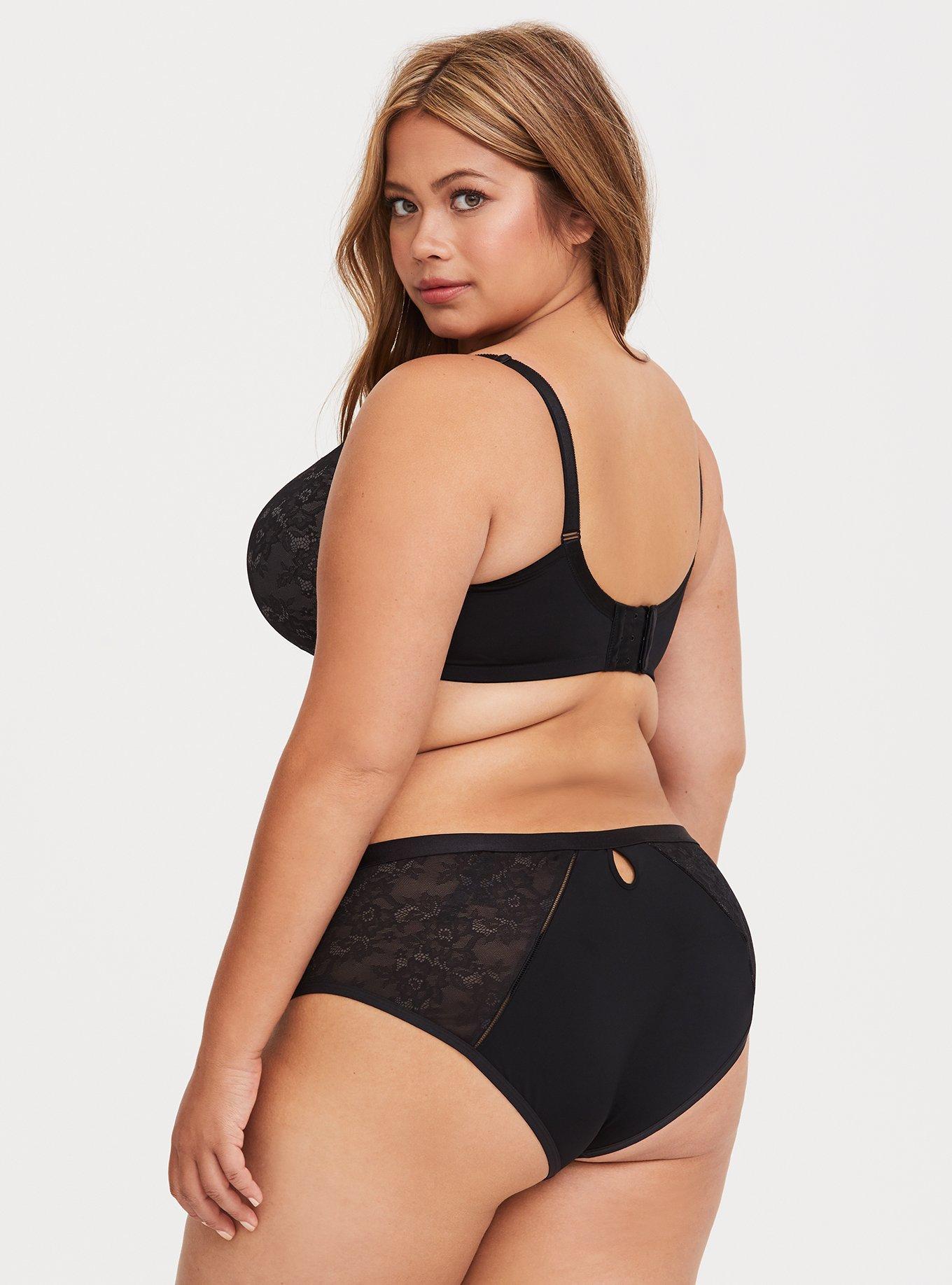 Microfiber And Lace Mid-Rise Hipster Panty, RICH BLACK, alternate