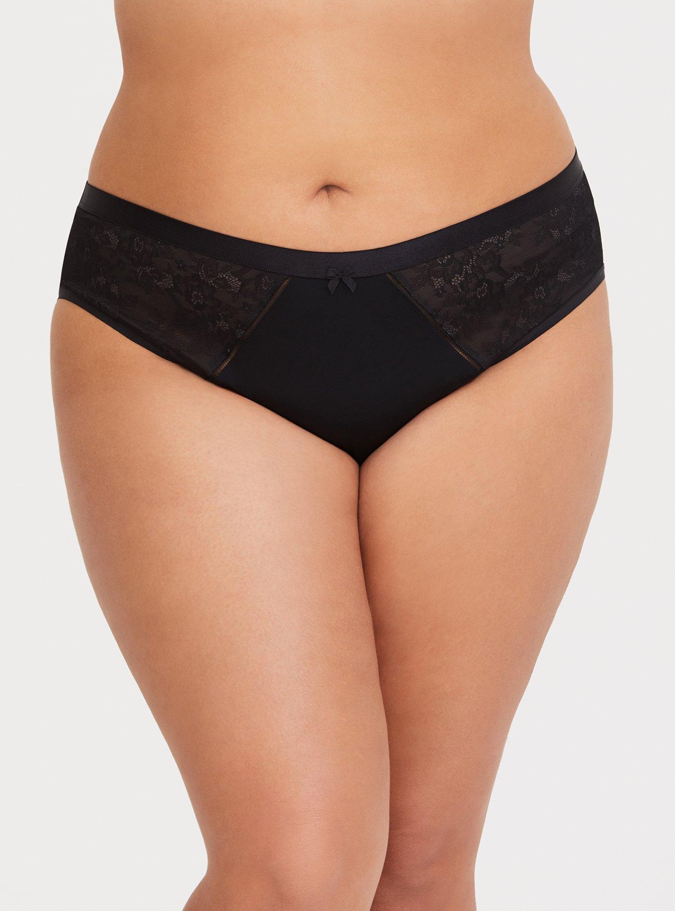 Microfiber And Lace Mid-Rise Hipster Panty, RICH BLACK, hi-res