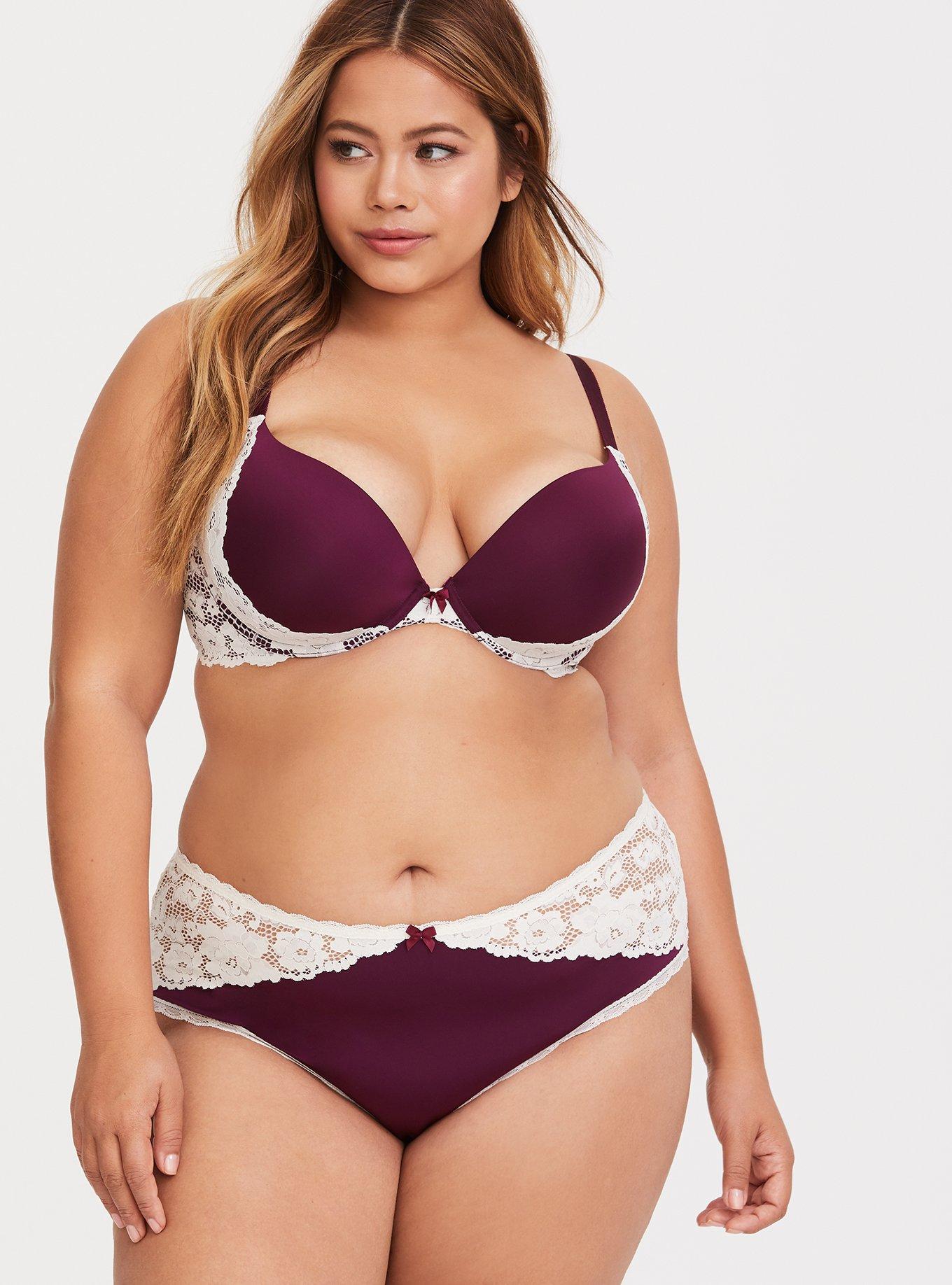 Plus Size Merlot Microfiber & Lace Cheeky Panty, DEEP MERLOT, alternate