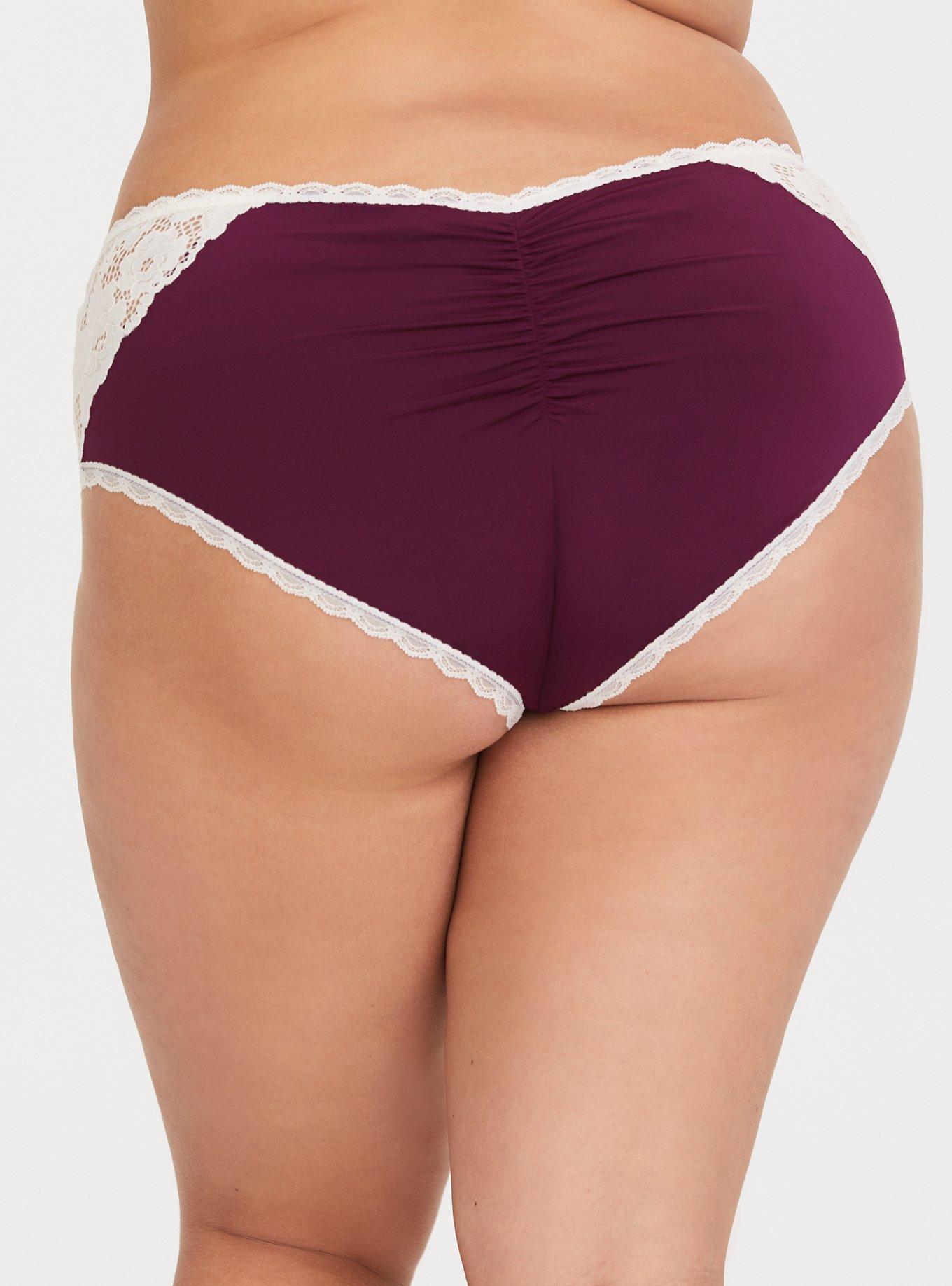Plus Size Merlot Microfiber & Lace Cheeky Panty, DEEP MERLOT, alternate