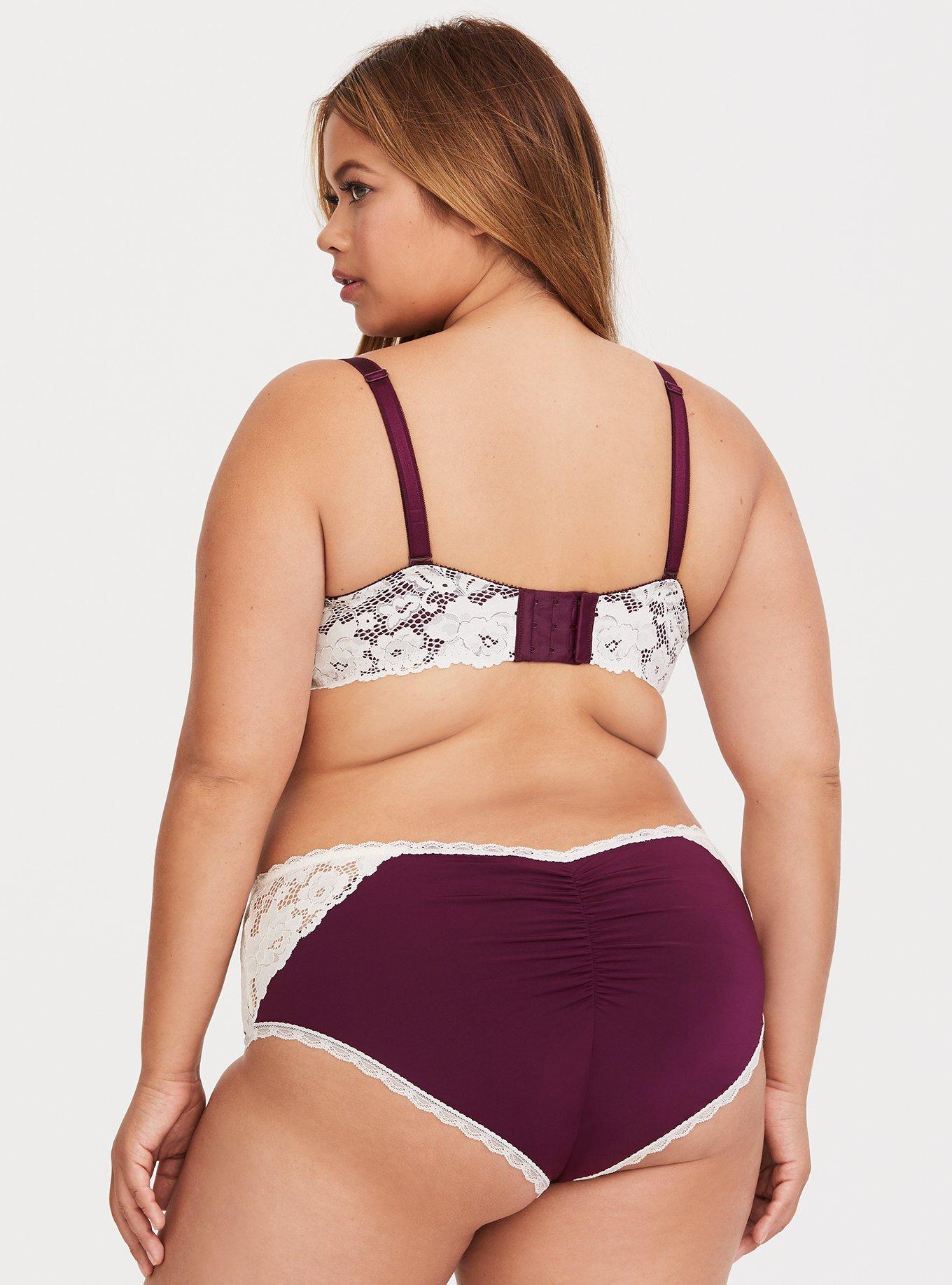 Plus Size Merlot Microfiber & Lace Cheeky Panty, DEEP MERLOT, alternate