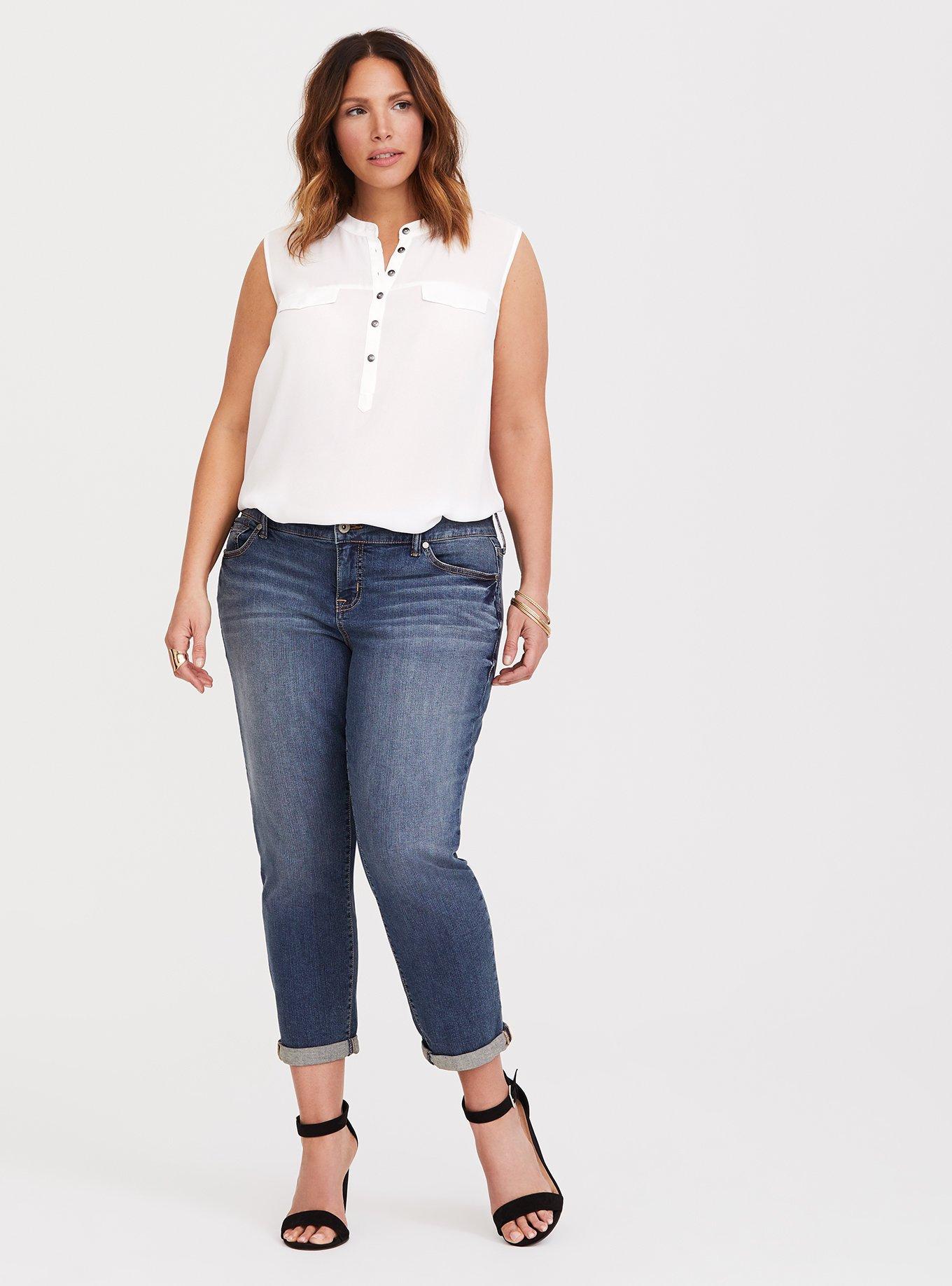 Plus Size Crop Boyfriend Jean - Vintage Stretch Dark Wash, BLUE, alternate