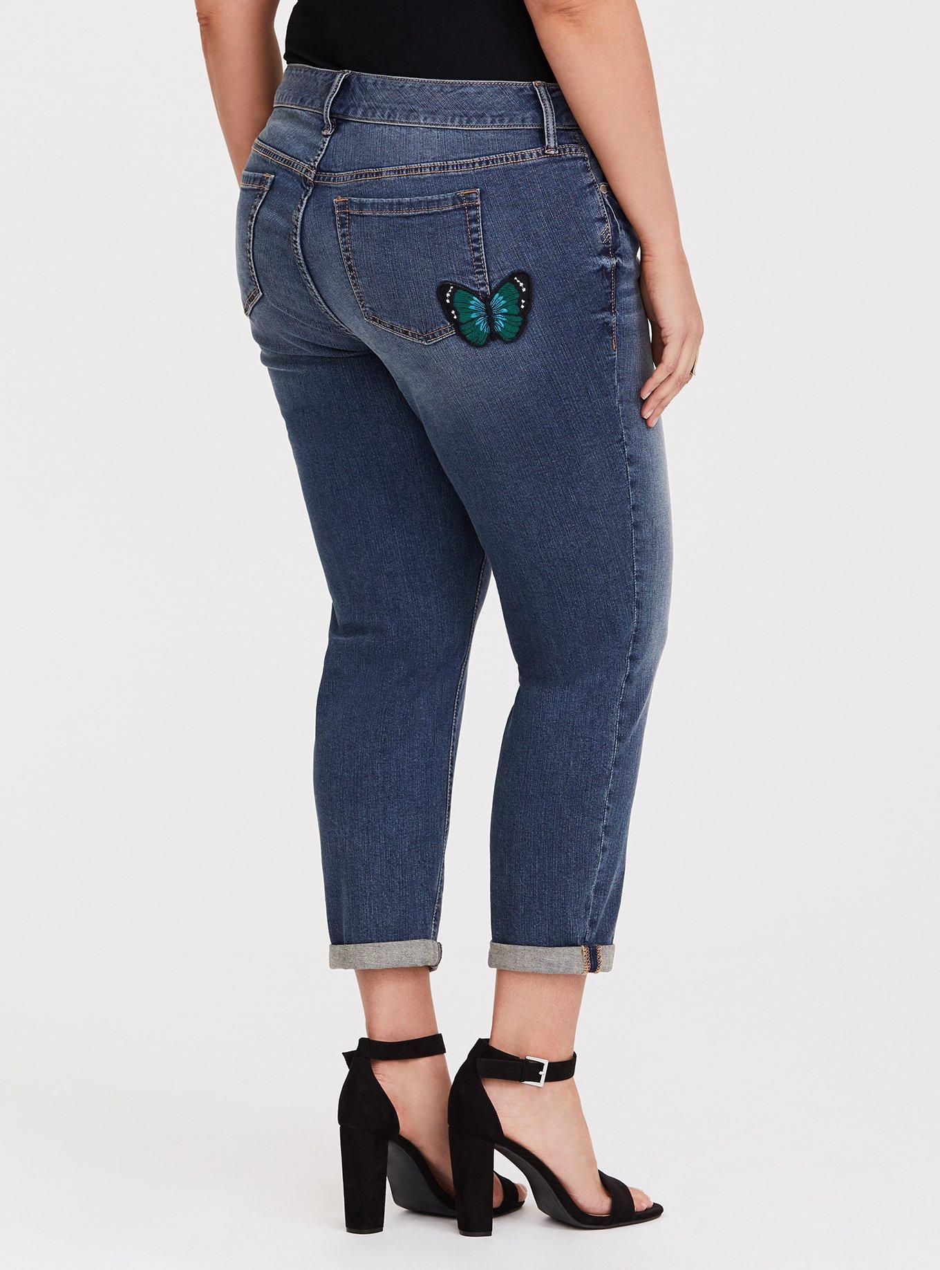 Plus Size Crop Boyfriend Jean - Vintage Stretch Dark Wash, BLUE, alternate