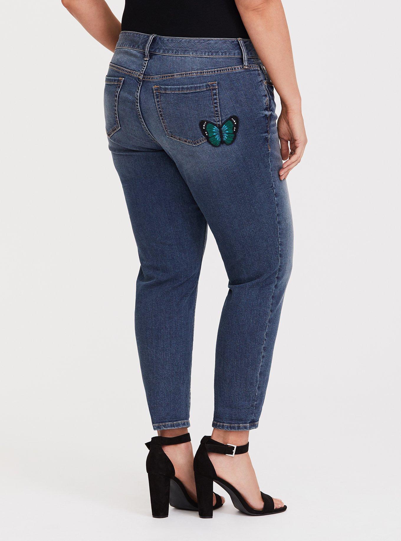 Plus Size Crop Boyfriend Jean - Vintage Stretch Dark Wash, BLUE, alternate