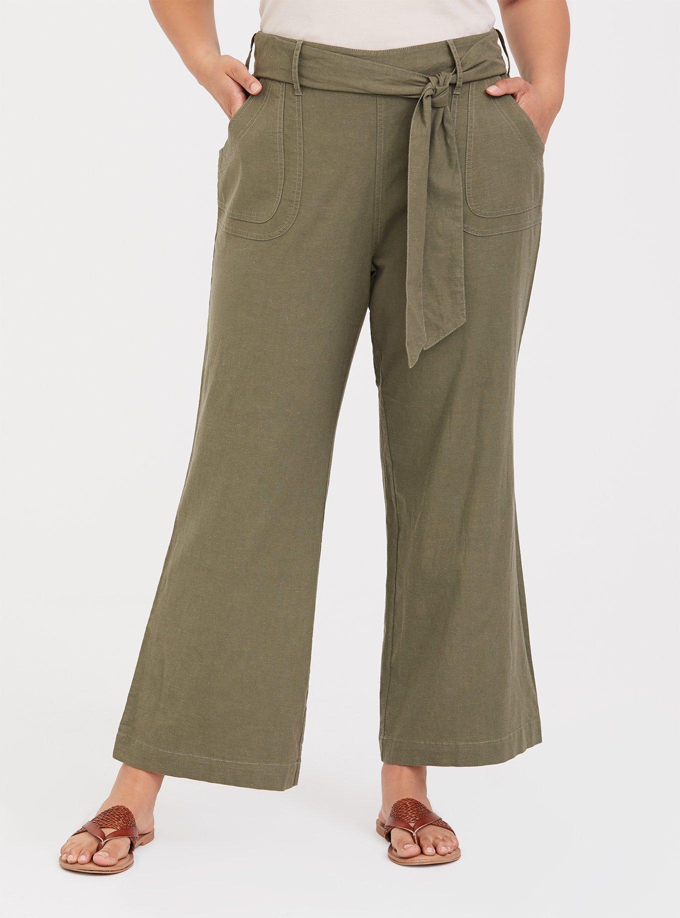 Plus Size Stretch Linen Wide Leg Pant - Dusty Olive Wash, DUSTY OLIVE, alternate