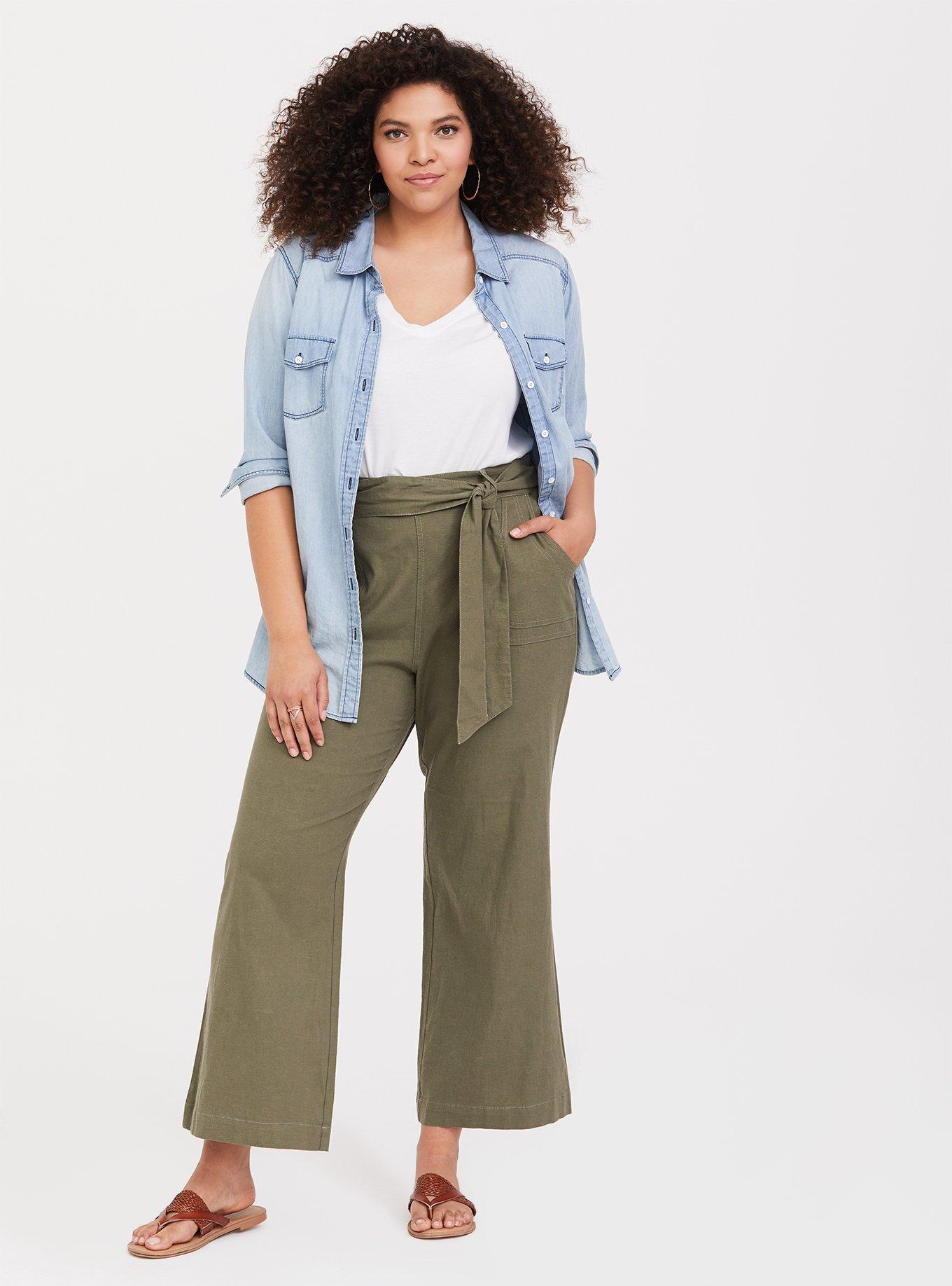 Stretch Linen Wide Leg Pant - Dusty Olive Wash, , hi-res