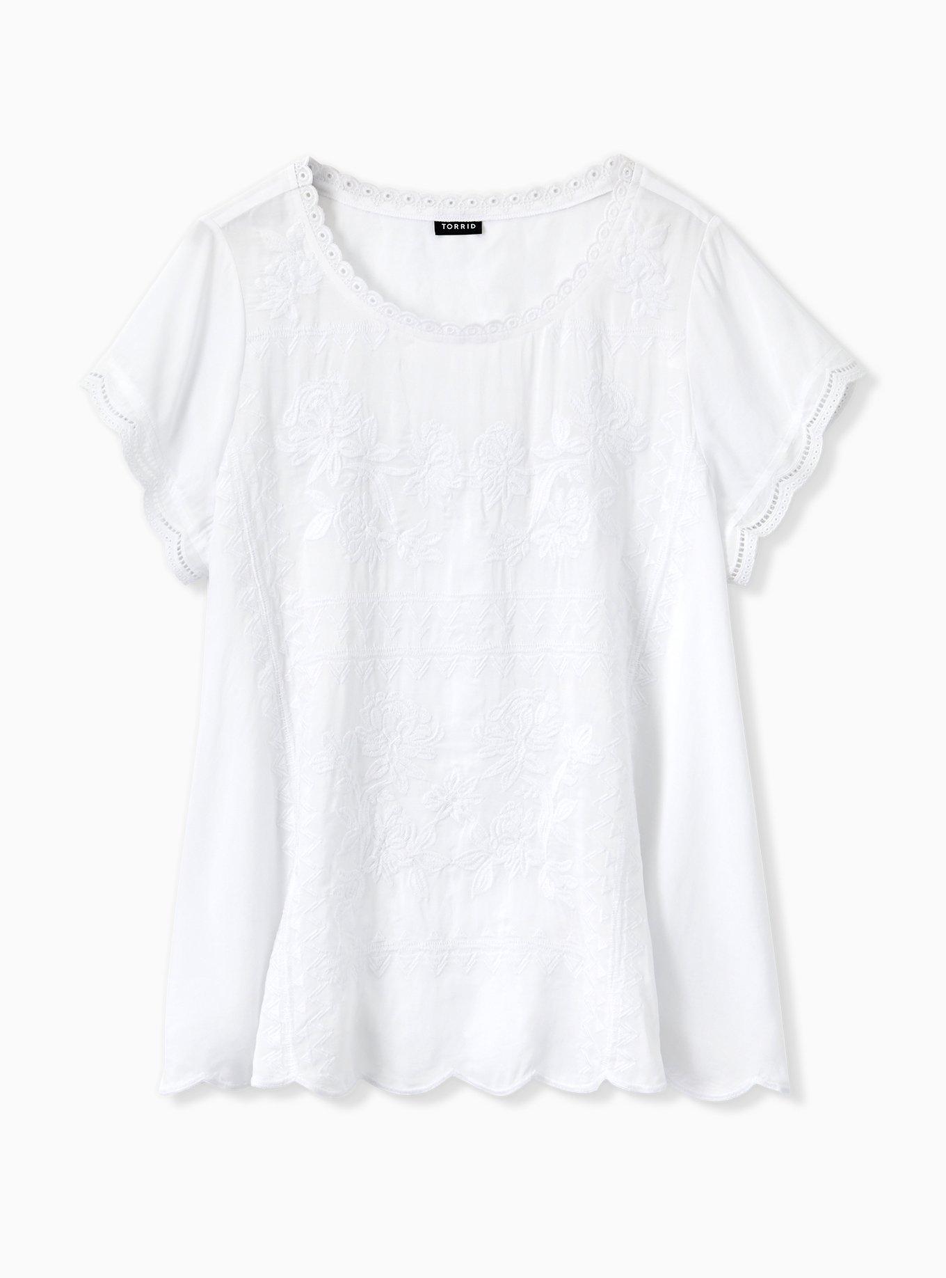 Plus Size - White Embroidered Challis Blouse - Torrid