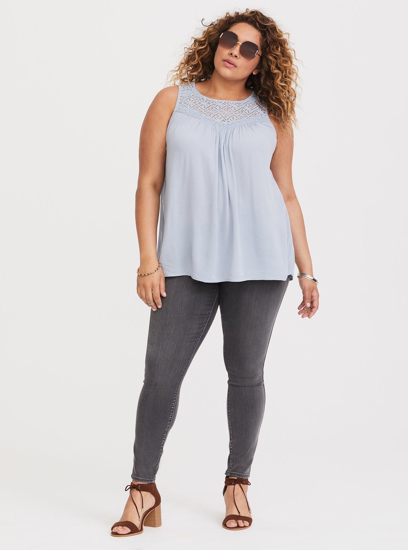 Plus Size Gauze Lace Yoke Swing Tank, NONEC, alternate