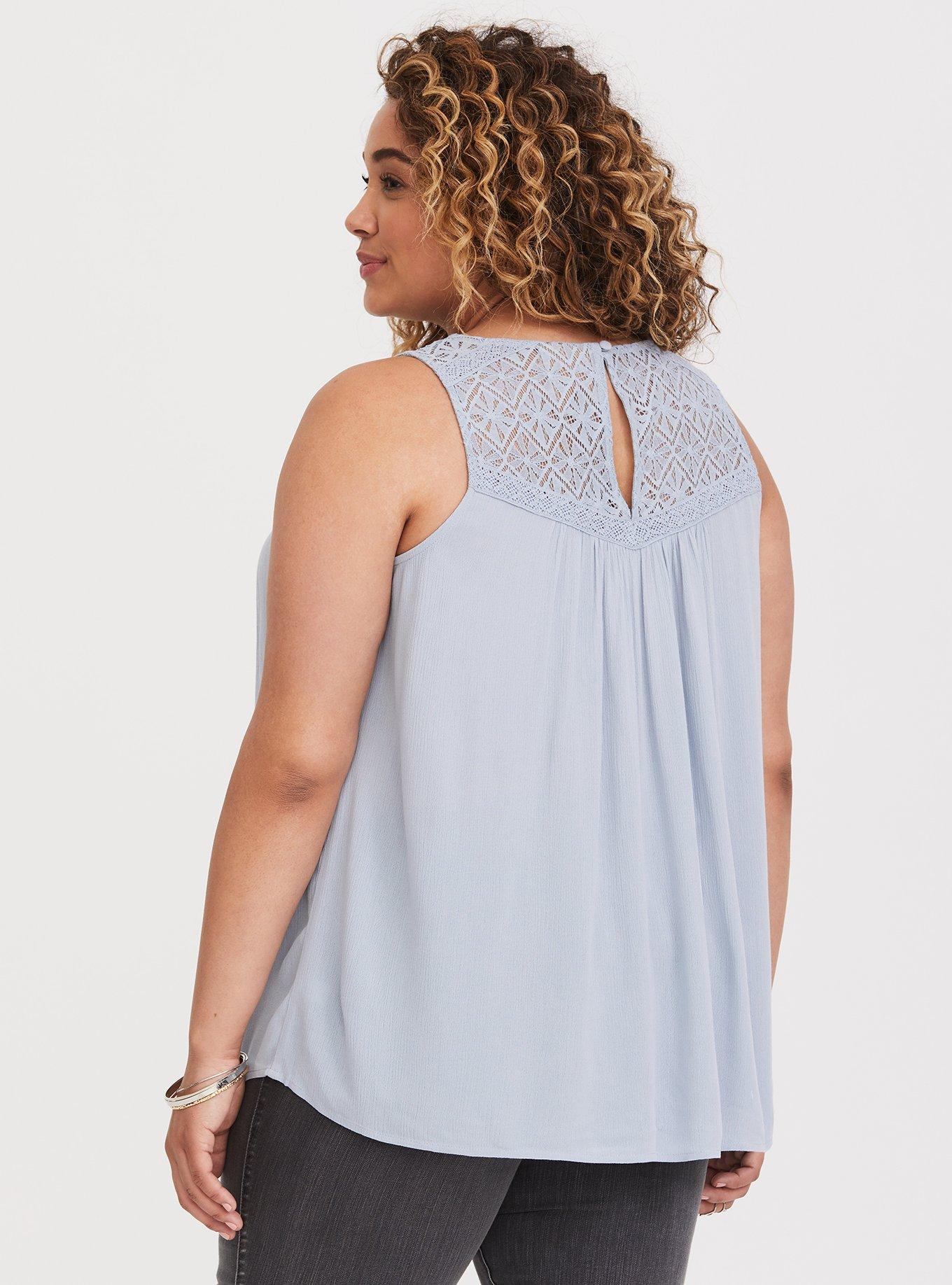 Plus Size Gauze Lace Yoke Swing Tank, NONEC, alternate