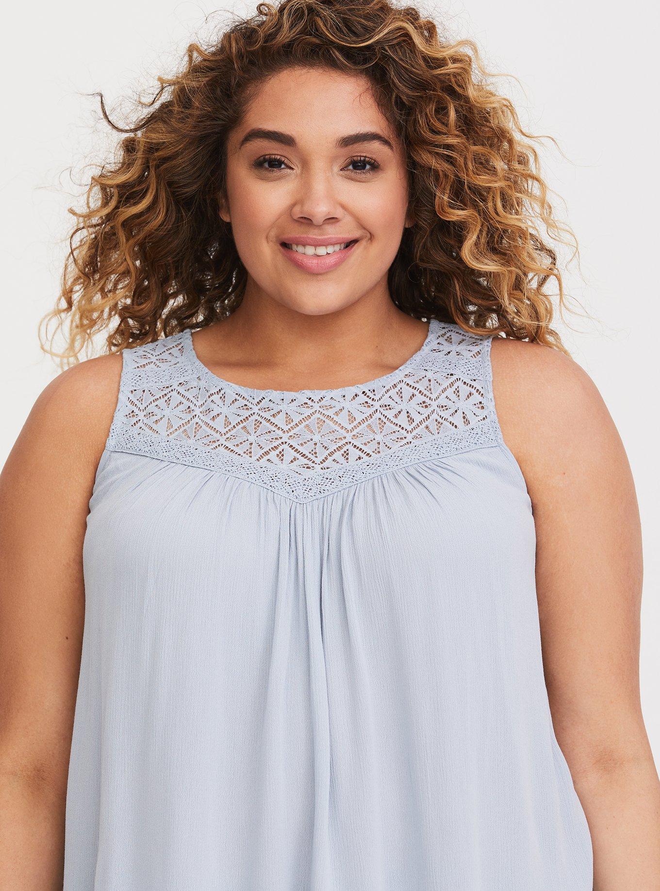 Plus Size Gauze Lace Yoke Swing Tank, NONEC, alternate