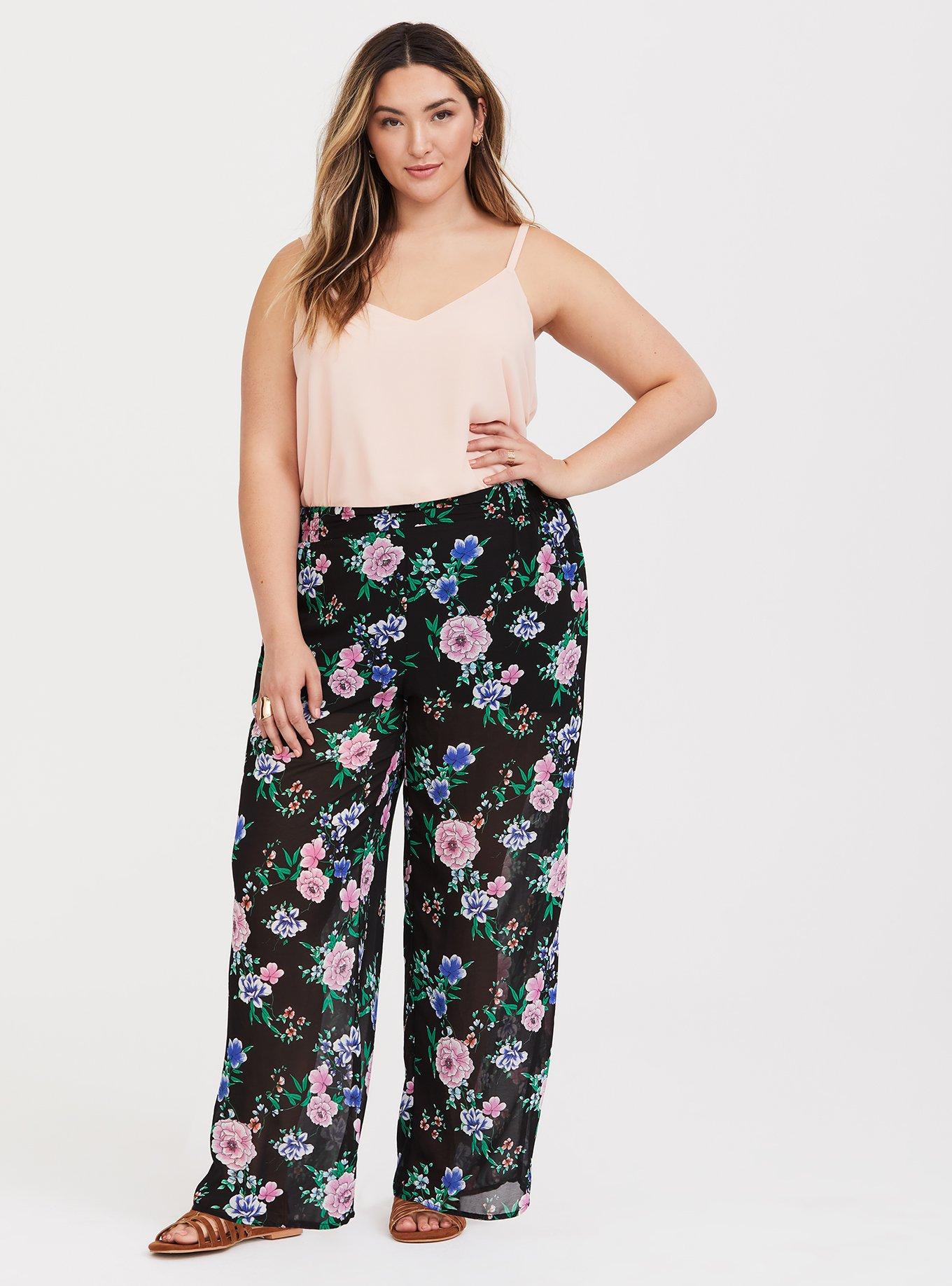 Plus Size - Black Floral Chiffon Pant - Torrid